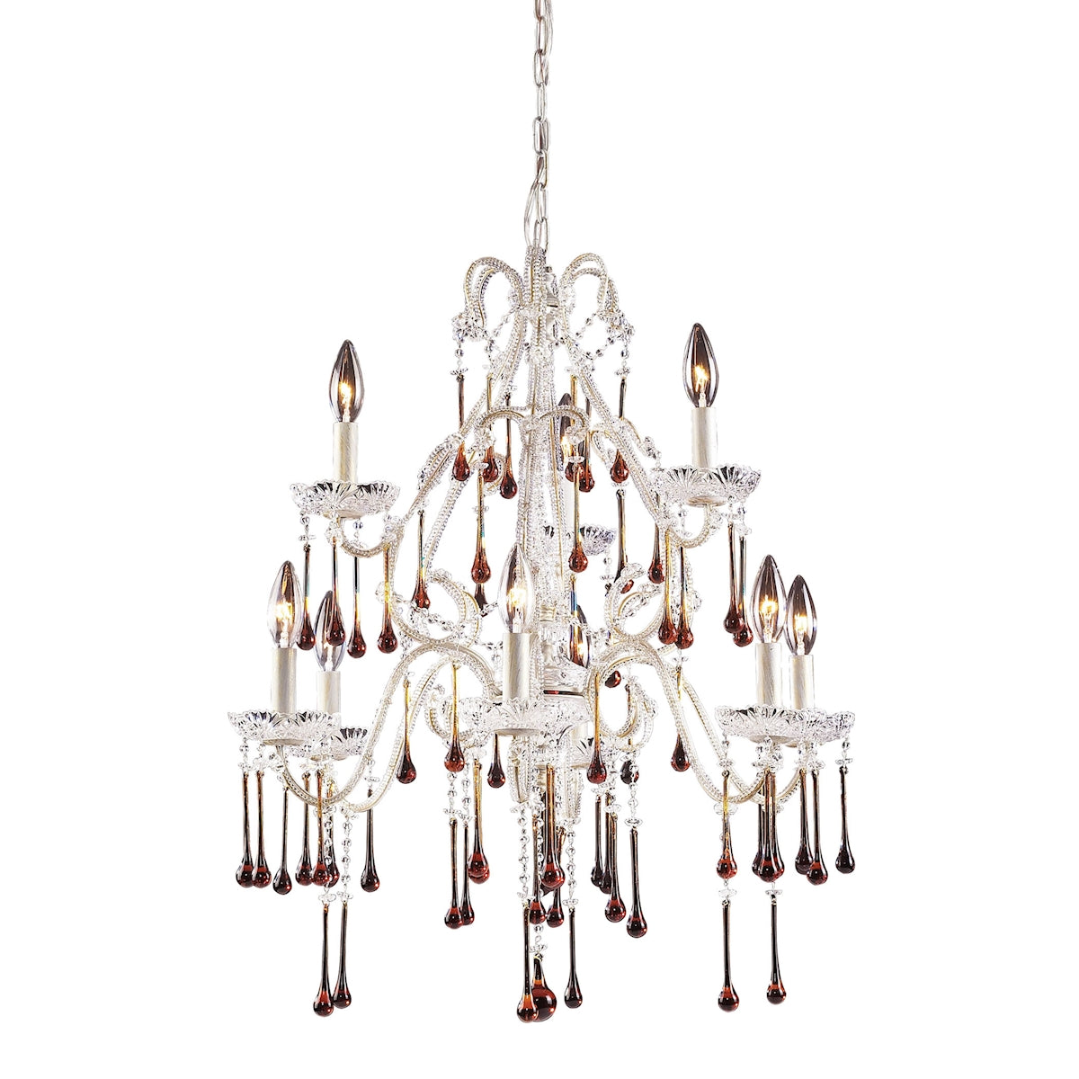 ELK Lighting 4003/6+3AMB Opulence 9-Light Chandelier in Antique White with Amber Crystals