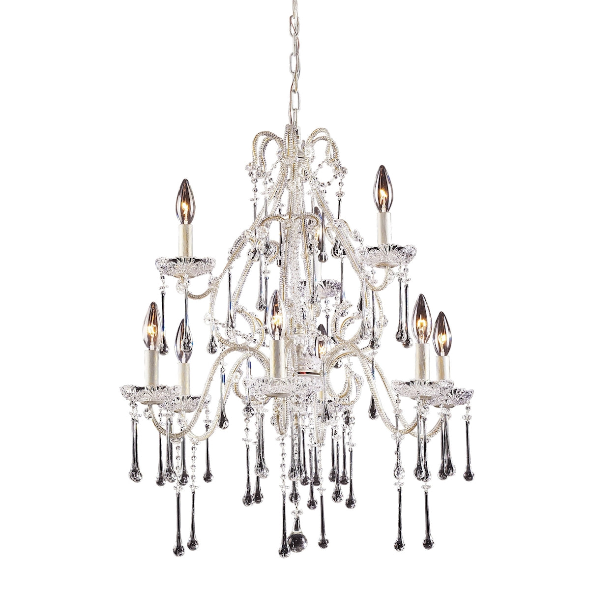 ELK Lighting 4003/6+3CL Opulence 9-Light Chandelier in Antique White with Clear Crystals