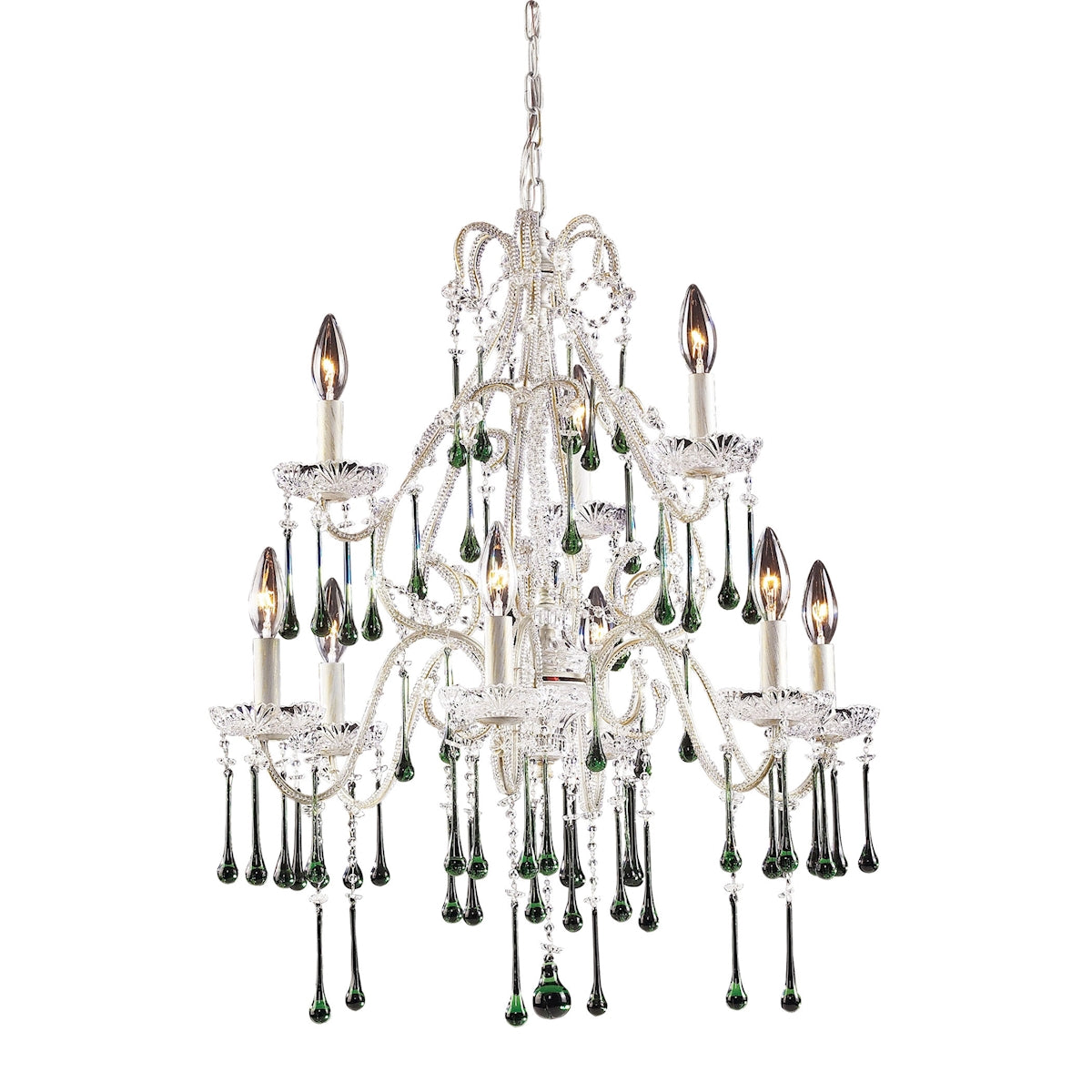 ELK Lighting 4003/6+3LM Opulence 9-Light Chandelier in Antique White with Lime Crystals
