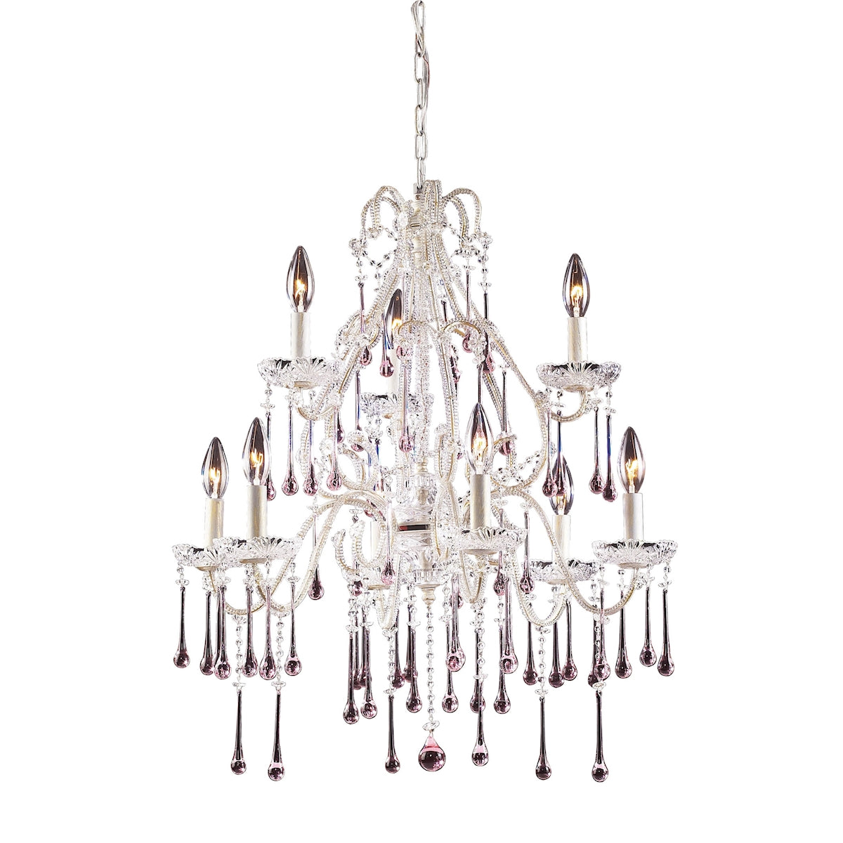 ELK Lighting 4003/6+3RS Opulence 9-Light Chandelier in Antique White with Rose Crystals