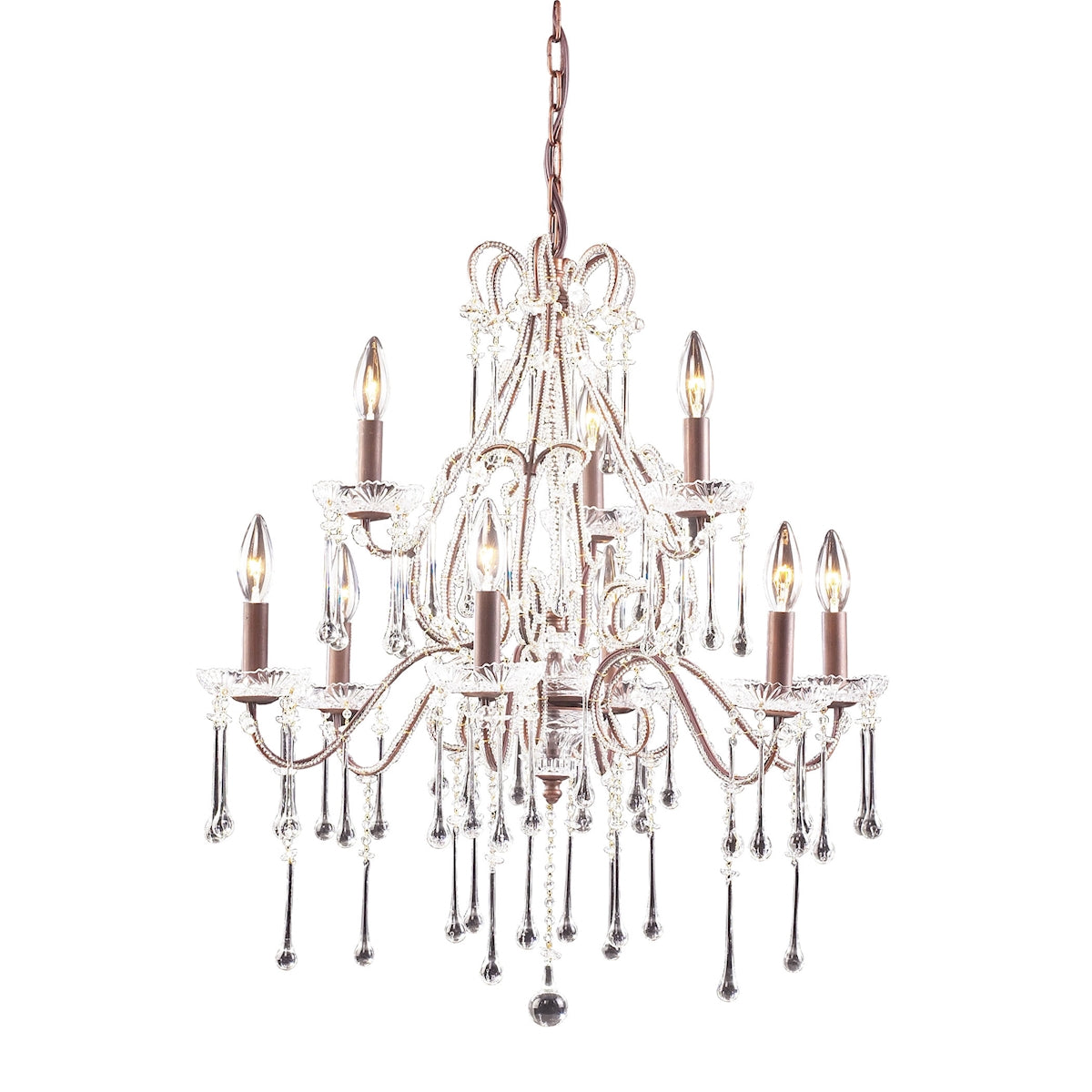 ELK Lighting 4013/6+3CL Opulence 9-Light Chandelier in Rust with Clear Crystals