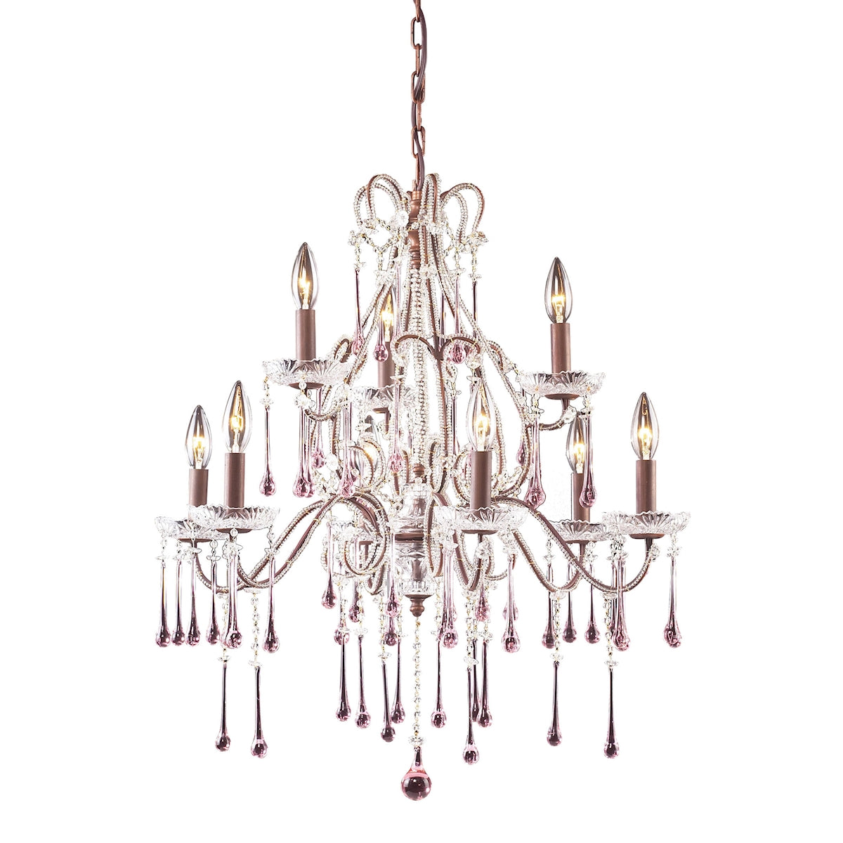 ELK Lighting 4013/6+3RS Opulence 9-Light Chandelier in Rust with Rose Crystals