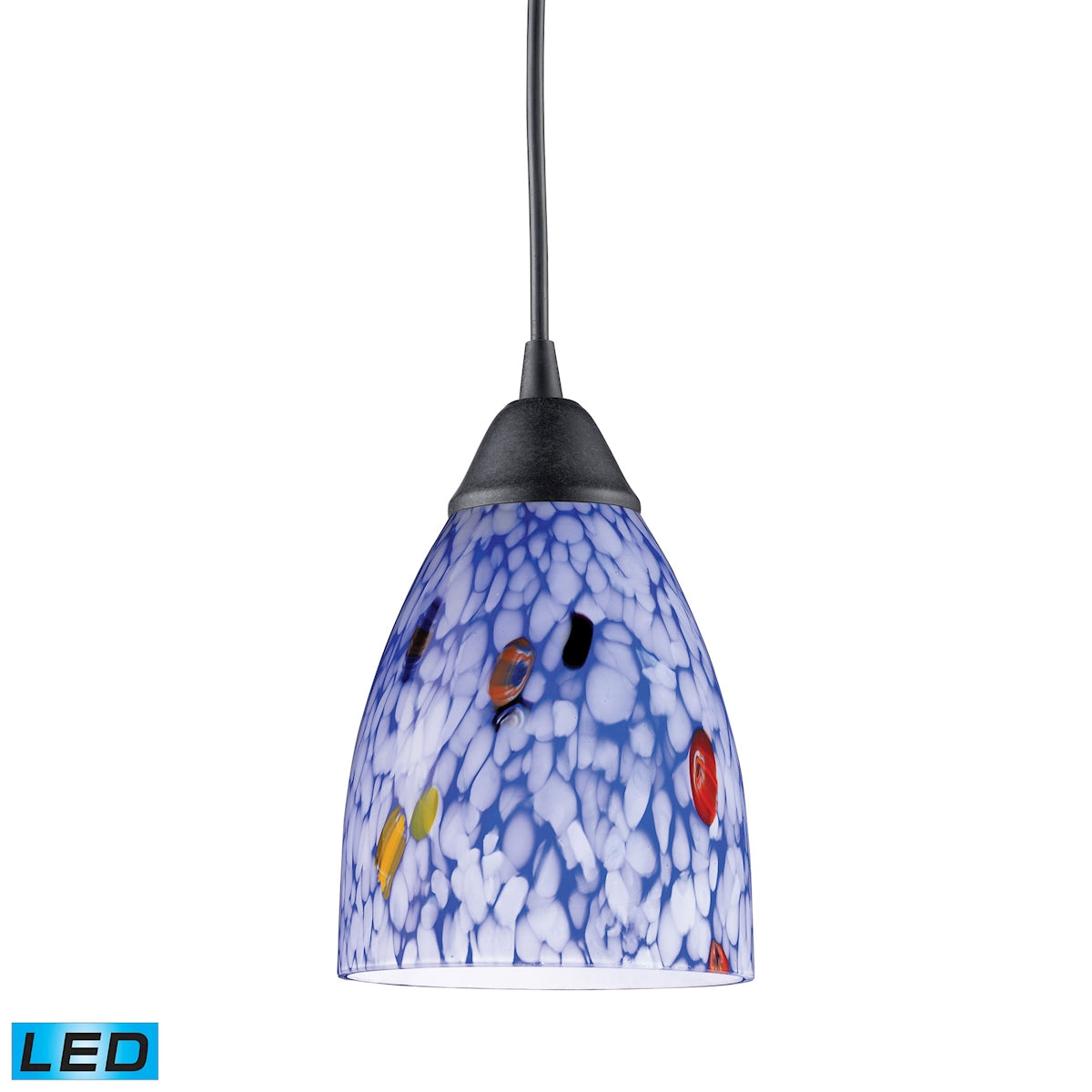 ELK Lighting 406-1BL-LED Classico 1-Light Mini Pendant in Dark Rust with Starburst Blue Glass - Includes LED Bulb