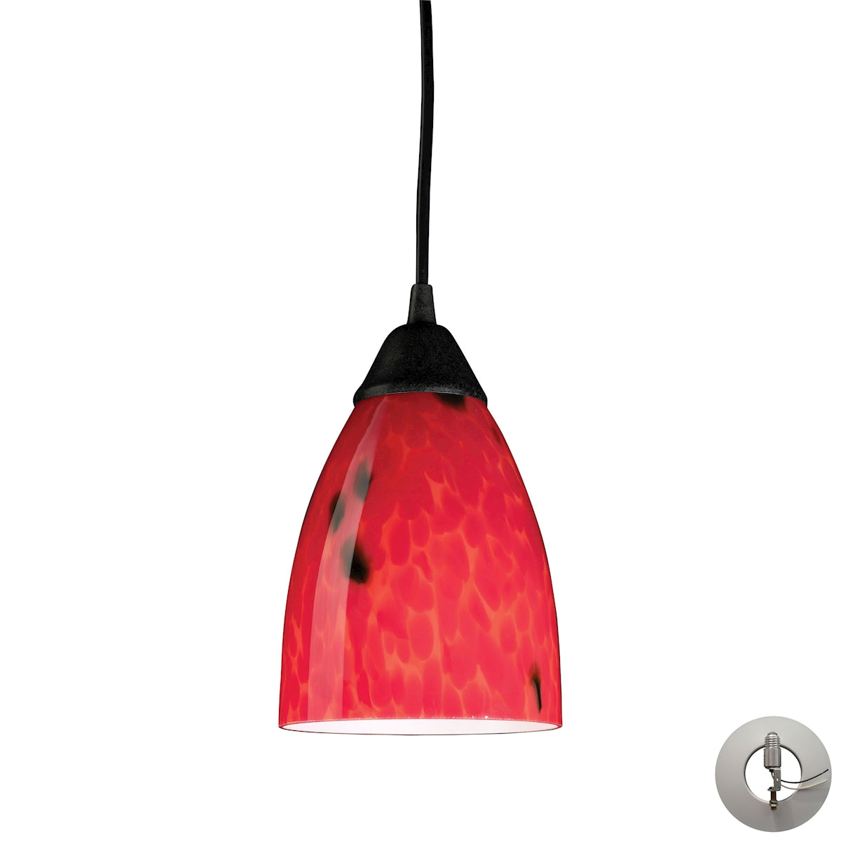ELK Lighting 406-1FR-LA Classico 1-Light Mini Pendant in Dark Rust with Fire Red Glass - Includes Adapter Kit
