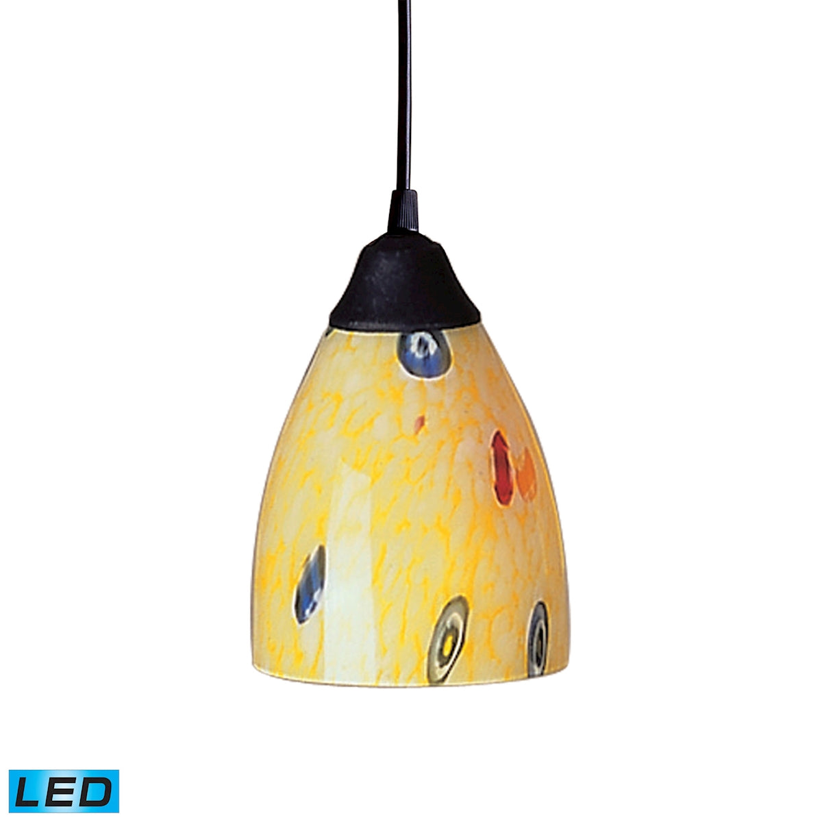 ELK Lighting 406-1YW-LED Classico 1-Light Mini Pendant in Dark Rust with Yellow Blaze Glass - Includes LED Bulb