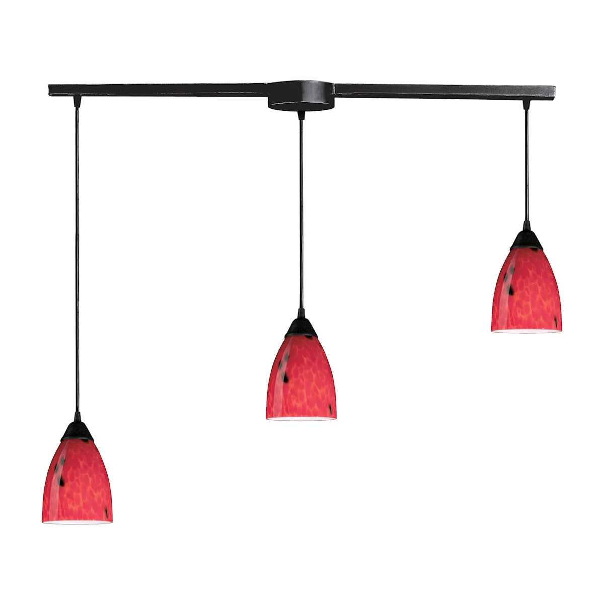ELK Lighting 406-3L-FR Classico 3-Light Linear Pendant Fixture in Dark Rust with Fire Red Glass