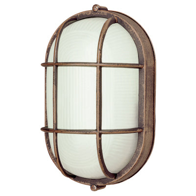 Trans Globe Lighting 41005 RT 8.5" Outdoor Rusted Bronze Metal Nautical Bulkhead with Frosted Glass
