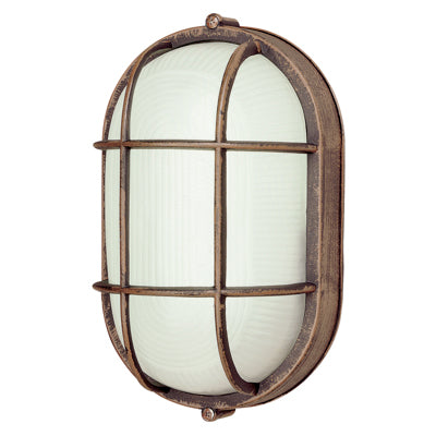 Trans Globe Lighting 41015 RT 11" Outdoor Rusted Bronze Metal Nautical Bulkhead with Frosted Glass