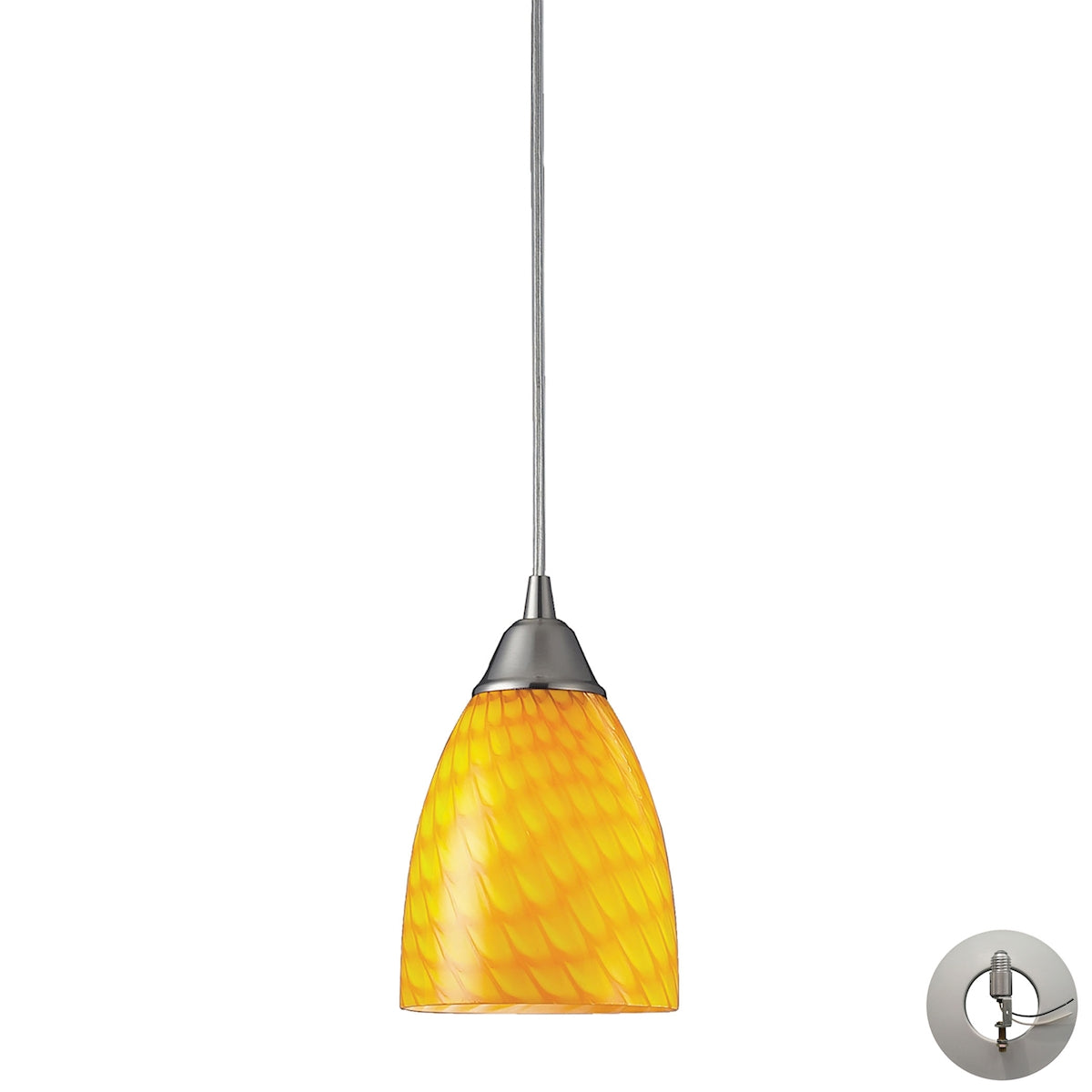 ELK Lighting 416-1CN-LA Arco Baleno 1-Light Mini Pendant in Satin Nickel with Canary Glass - Includes Adapter Kit