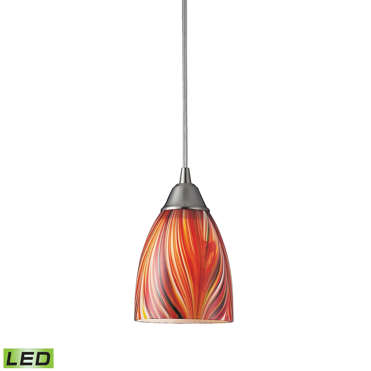 ELK Lighting 416-1M-LED Arco Baleno 1-Light Mini Pendant in Satin Nickel with Multi-colored Glass - Includes LED Bulb