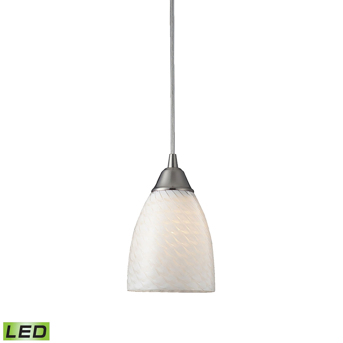 ELK Lighting 416-1WS-LED Arco Baleno 1-Light Mini Pendant in Satin Nickel with White Swirl Glass - Includes LED Bulb