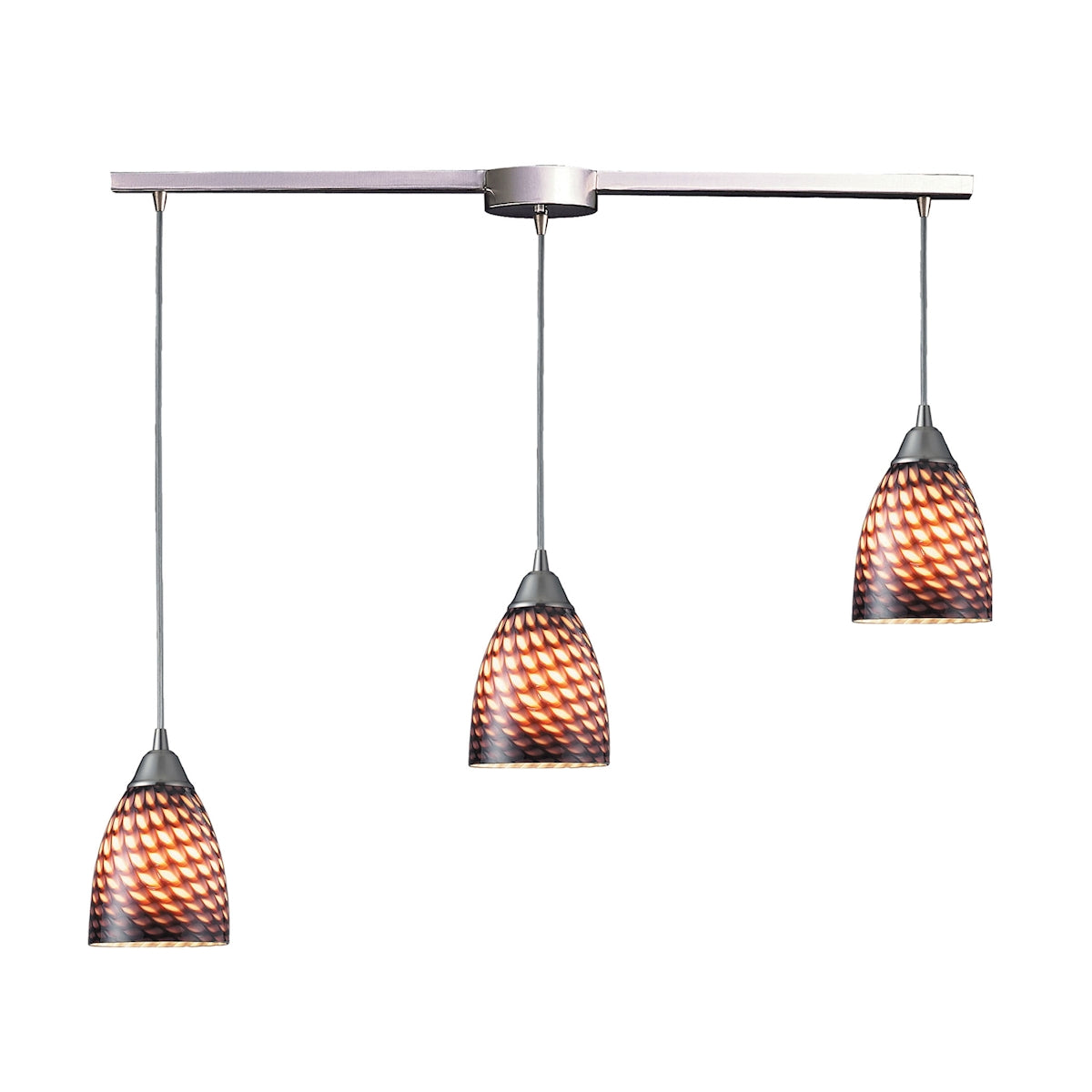 ELK Lighting 416-3L-C Arco Baleno 3-Light Linear Pendant Fixture in Satin Nickel with Coco Glass