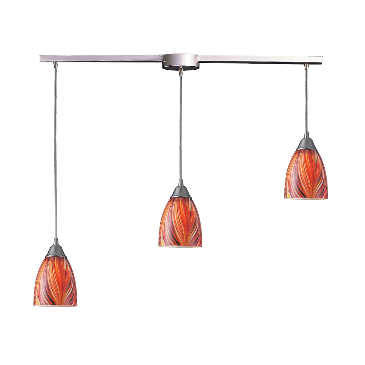 ELK Lighting 416-3L-M Arco Baleno 3-Light Linear Pendant Fixture in Satin Nickel with Multi-colored Glass