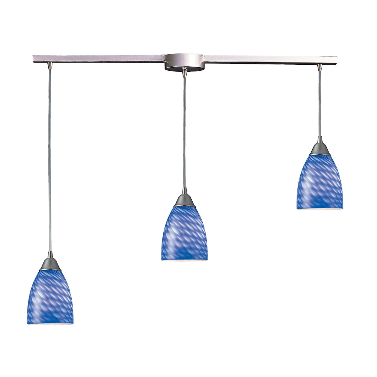 ELK Lighting 416-3L-S Arco Baleno 3-Light Linear Pendant Fixture in Satin Nickel with Sapphire Glass
