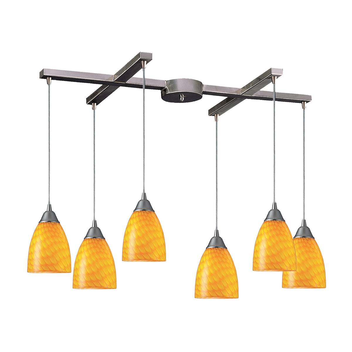 ELK Lighting 416-6CN Arco Baleno 6-Light H-Bar Pendant Fixture in Satin Nickel with Canary Glass