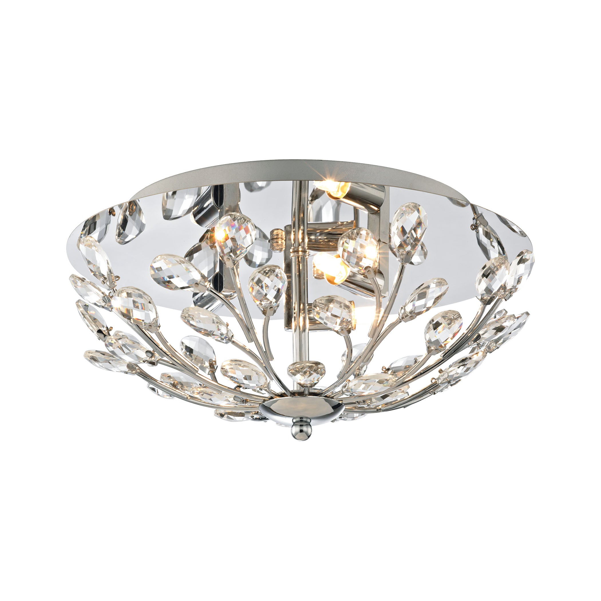 ELK Lighting 45260/3 Crystique 3-Light Flush Mount in Polished Chrome with Branch Metalwork and Clear Crystal