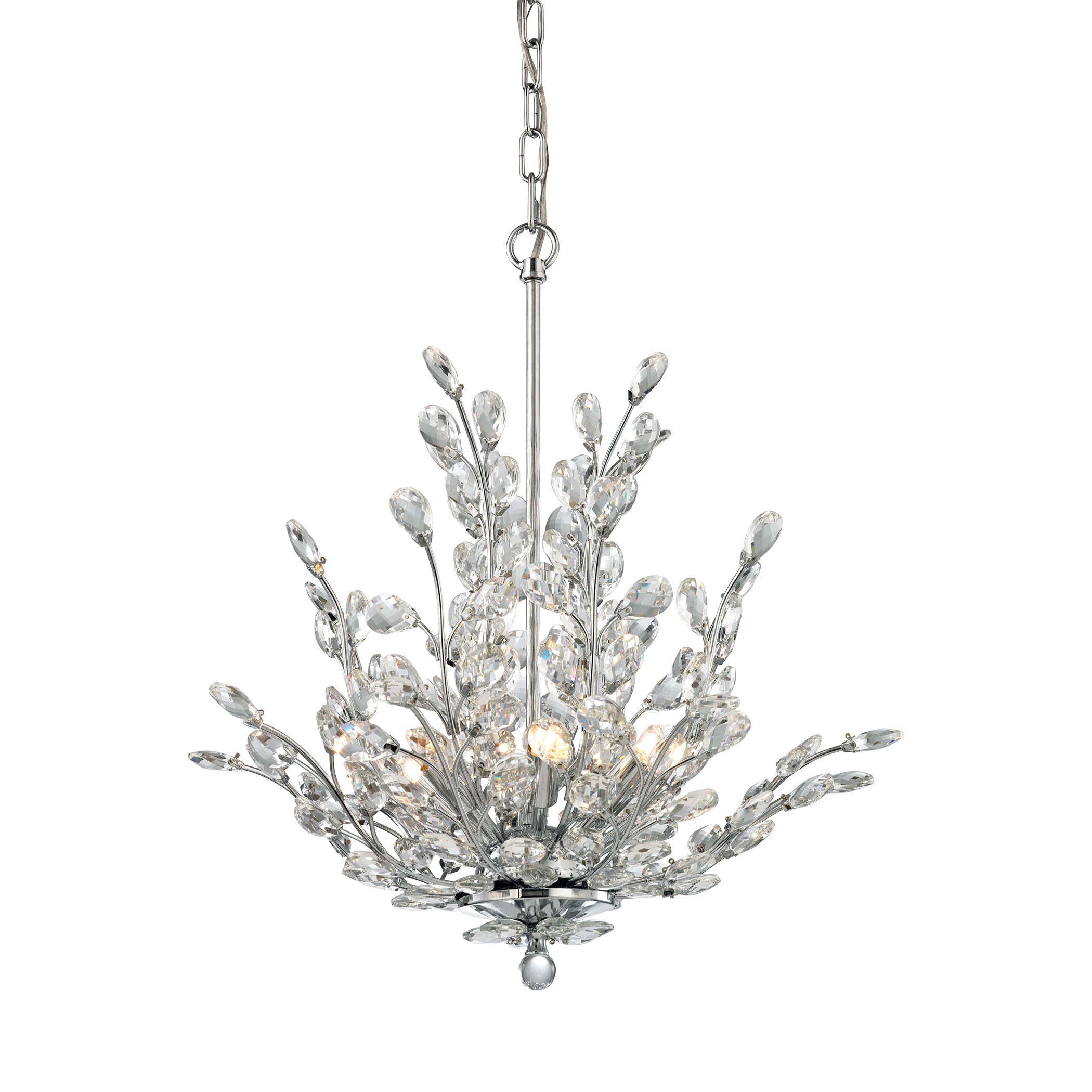ELK Lighting 45262/6 Crystique 6-Light Chandelier in Polished Chrome with Branch Metalwork and Clear Crystal