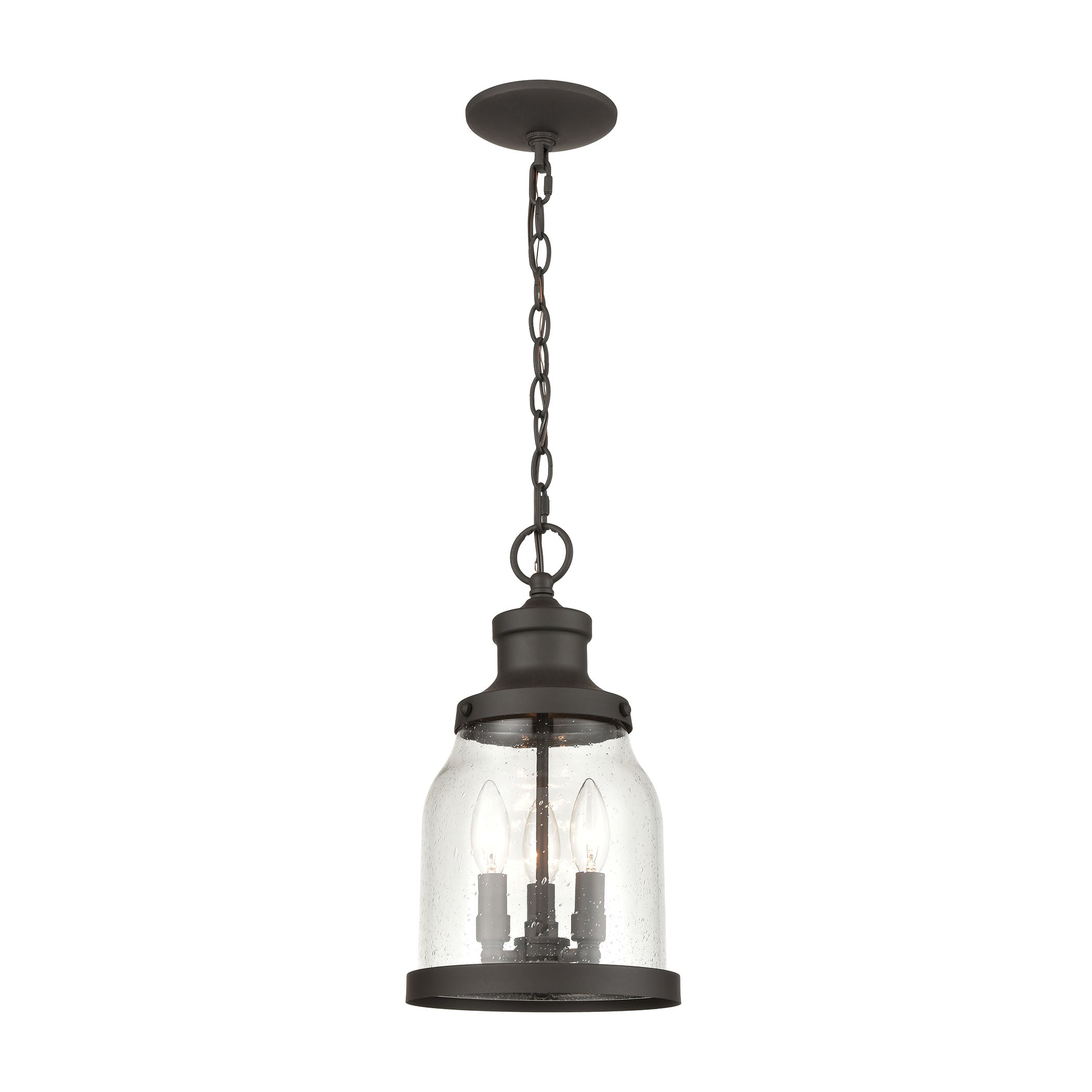 ELK Lighting 45423/3 Renford 3-Light Outdoor Pendant in Architectural Bronze with Seedy Glass