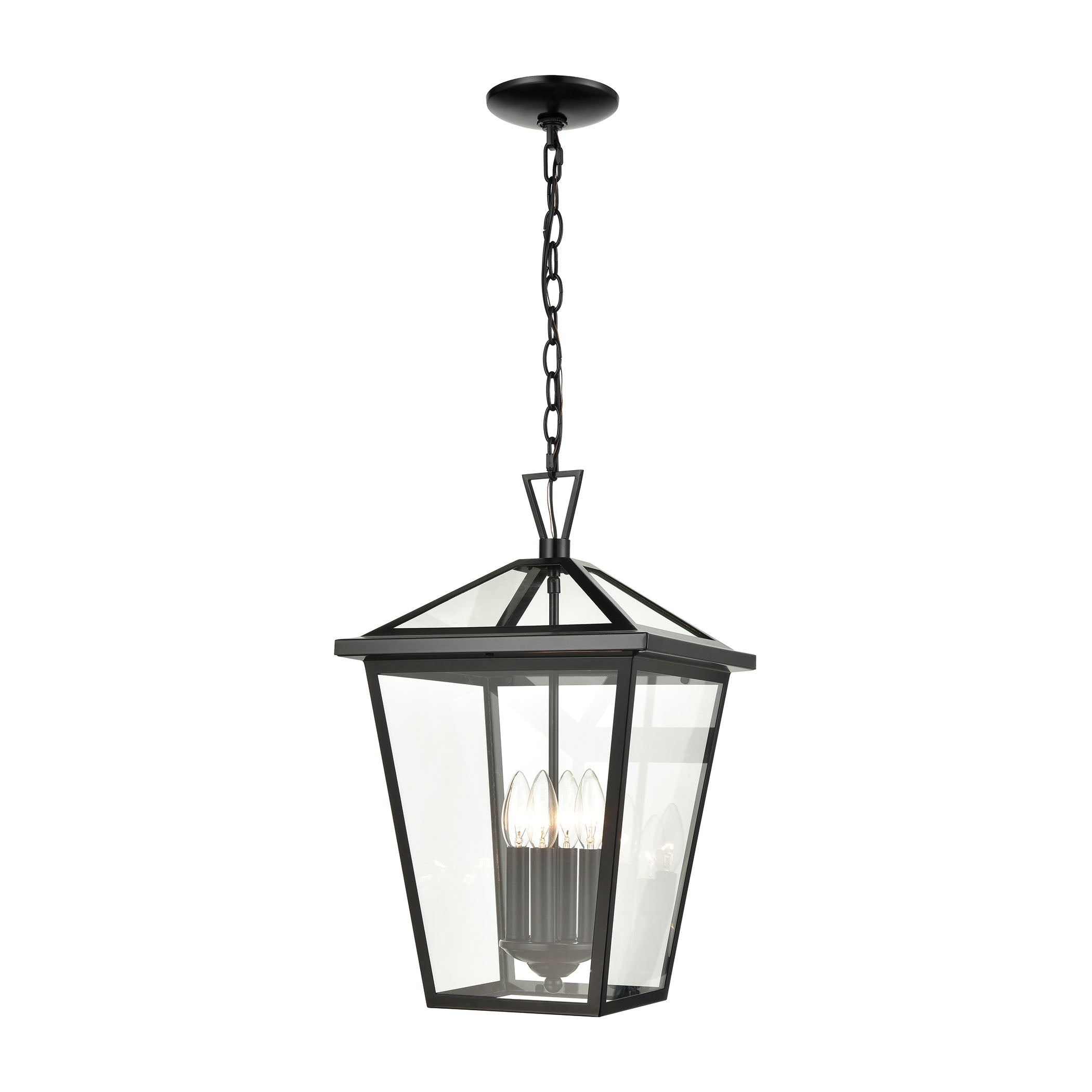 ELK Lighting 45474/4 Main Street 4-Light Outdoor Pendant in Black with Clear Glass Enclosure