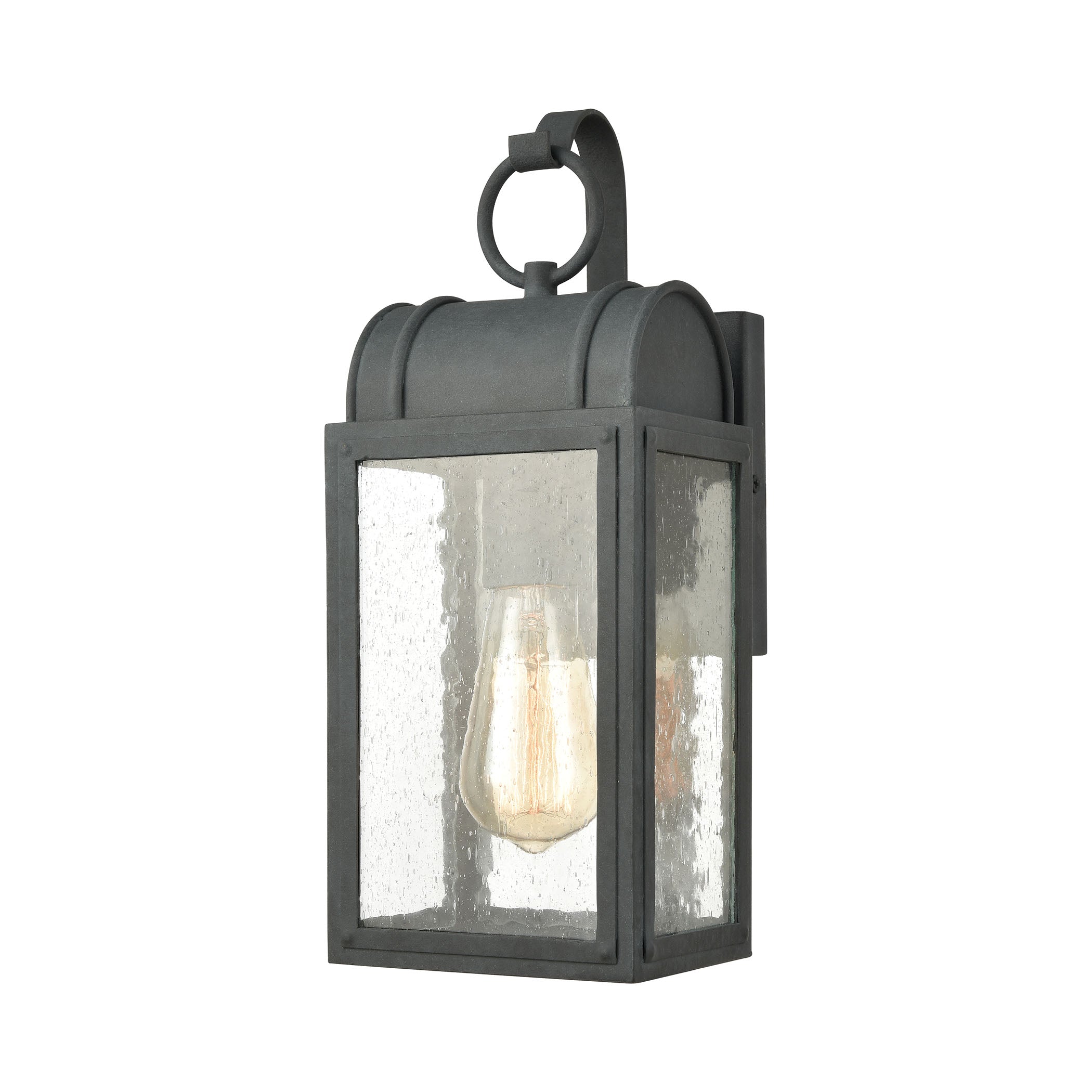 ELK Lighting 45480/1 Heritage Hills 1-Light Outdoor Sconce in Aged Zinc with Seedy Glass Enclosure
