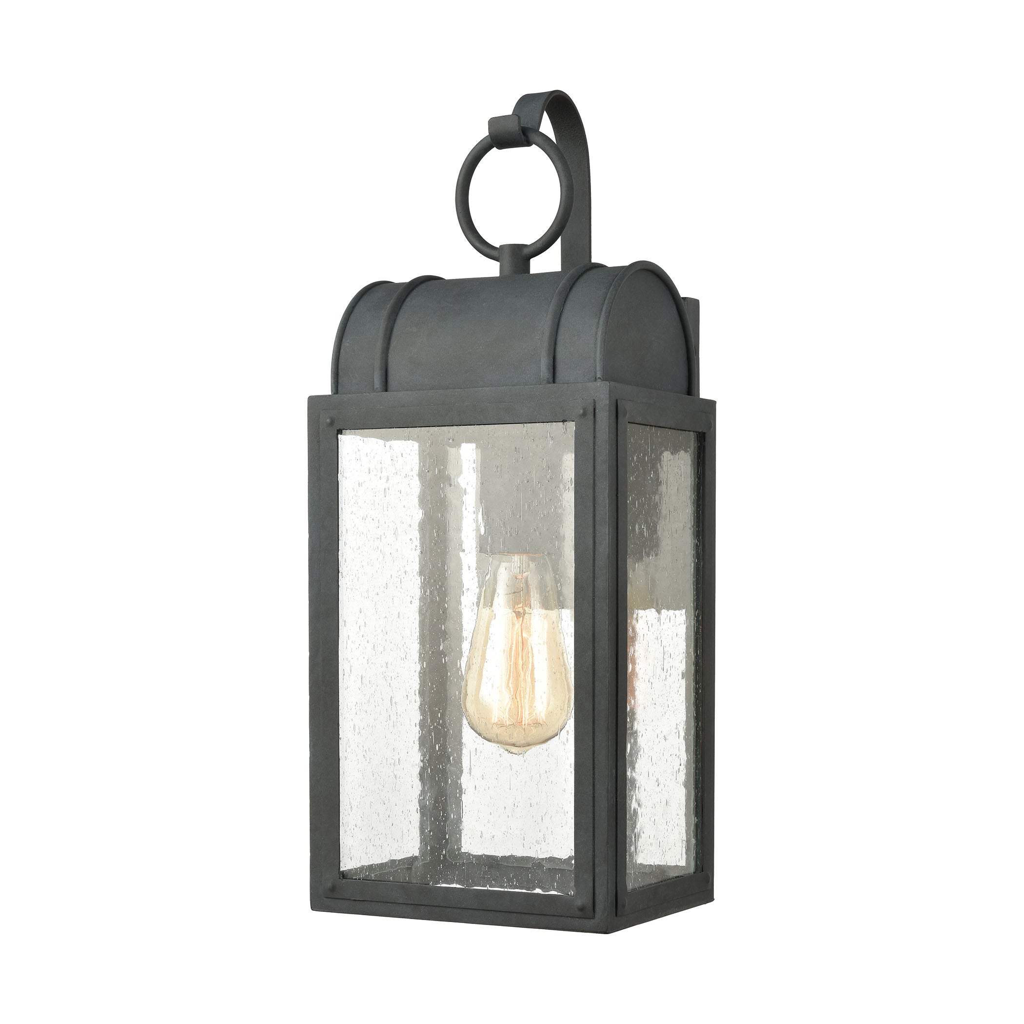 ELK Lighting 45481/1 Heritage Hills 1-Light Outdoor Sconce in Aged Zinc with Seedy Glass Enclosure