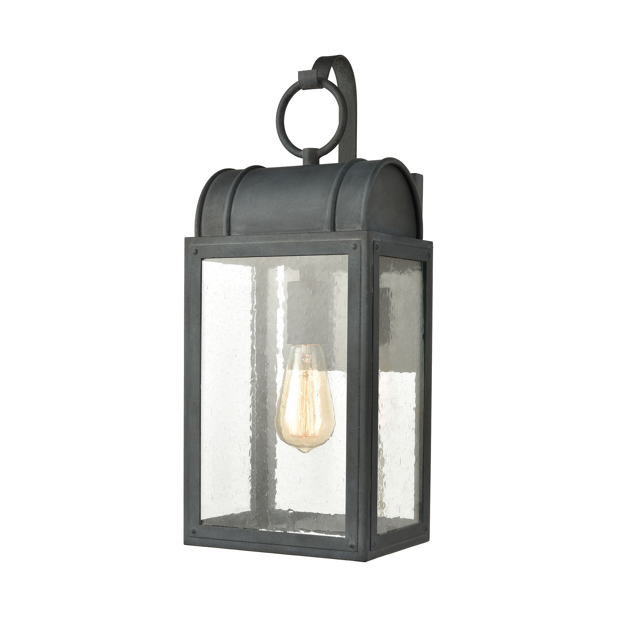 ELK Lighting 45482/1 Heritage Hills 1-Light Outdoor Sconce in Aged Zinc with Seedy Glass Enclosure