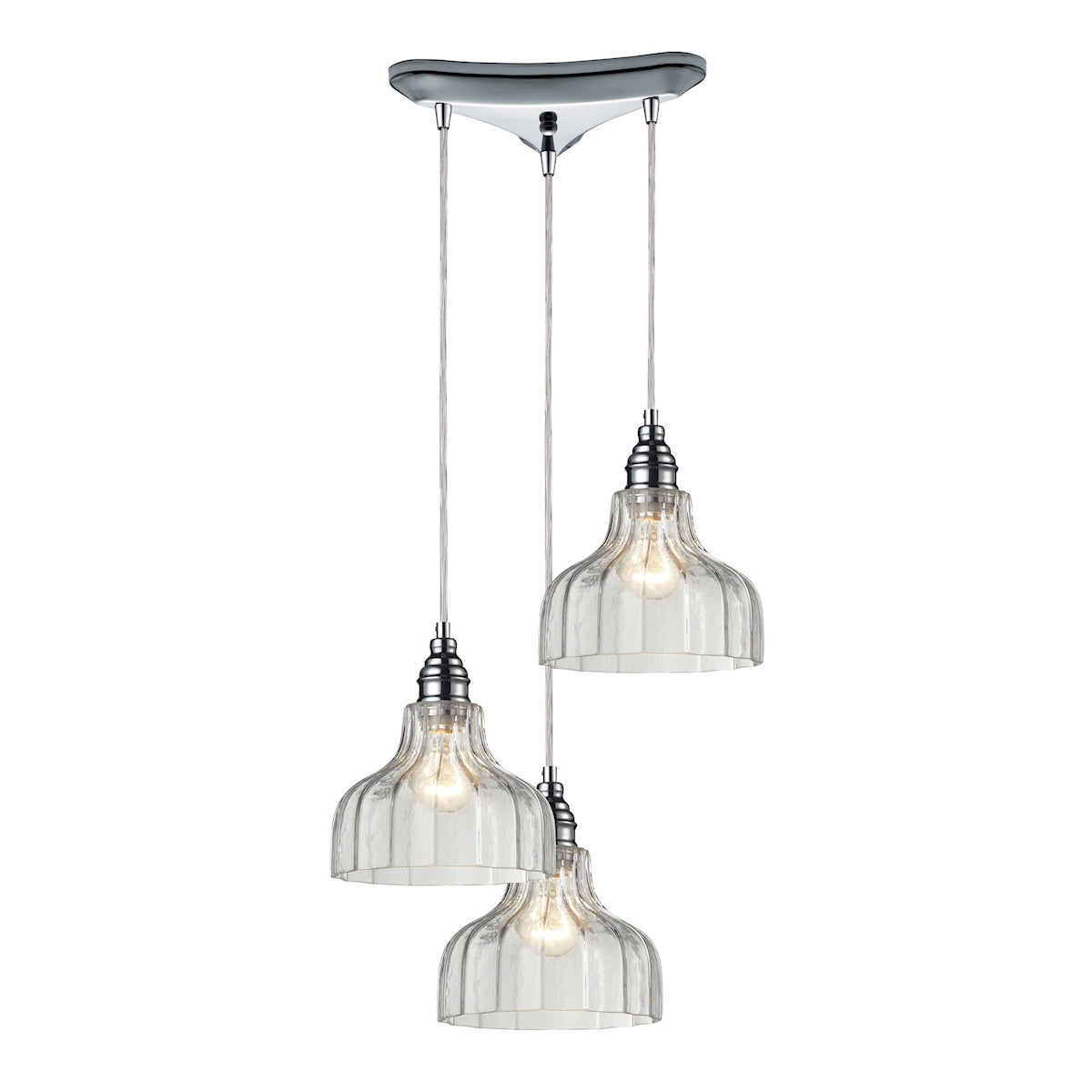 ELK Lighting 46018/3 Danica 3-Light Triangular Pendant Fixture in Polished Chrome with Clear Glass
