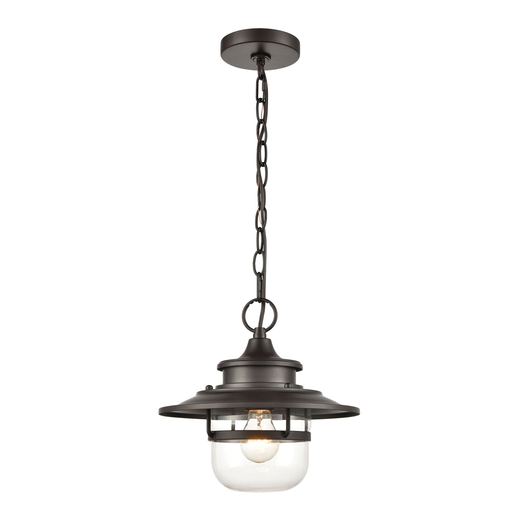 ELK Lighting 46072/1 Renninger 1-Light Outdoor Pendant in Oil Rubbed Bronze with Clear Glass
