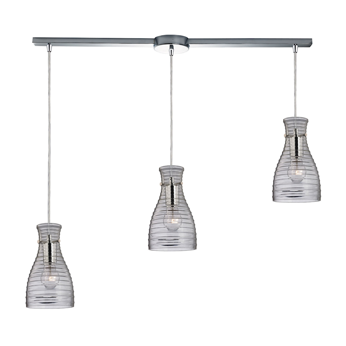 ELK Lighting 46107/3L Strata 3-Light Linear Pendant Fixture in Polished Chrome with Ribbed Blown Glass
