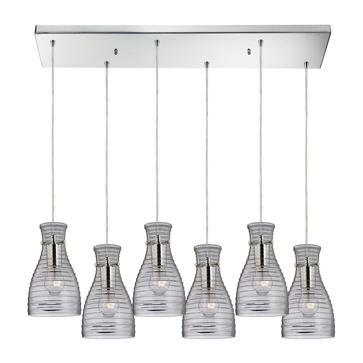 ELK Lighting 46107/6RC Strata 6-Light Rectangular Pendant Fixture in Polished Chrome with Ribbed Blown Glass