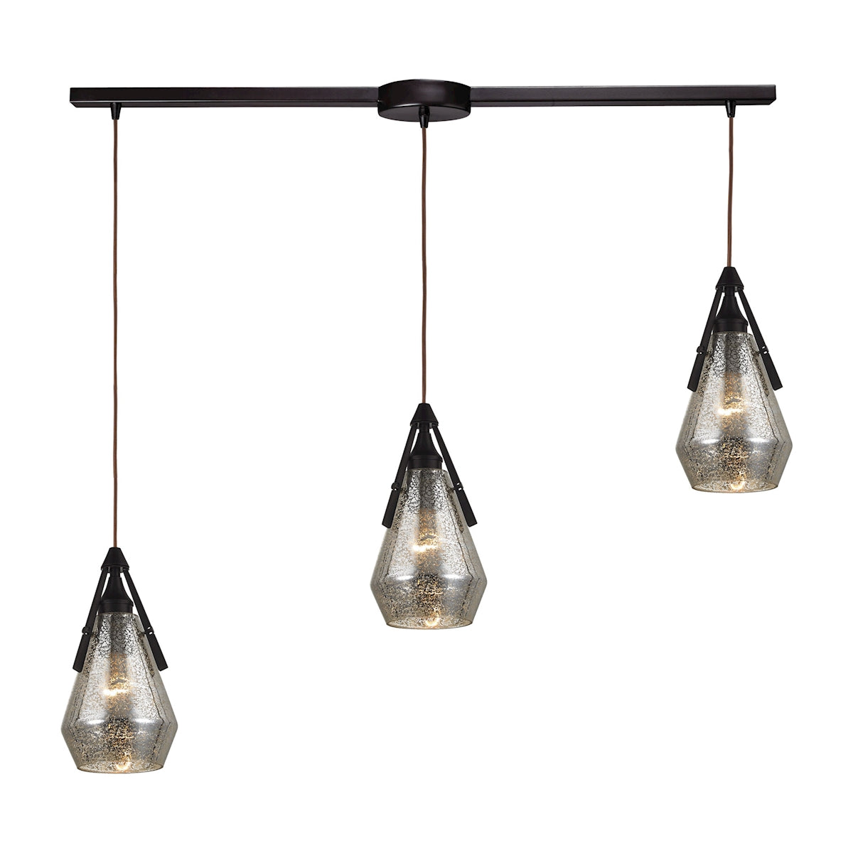 ELK Lighting 46172/3L Duncan 3-Light Linear Pendant Fixture in Oil Rubbed Bronze with Smoked Crackle Glass