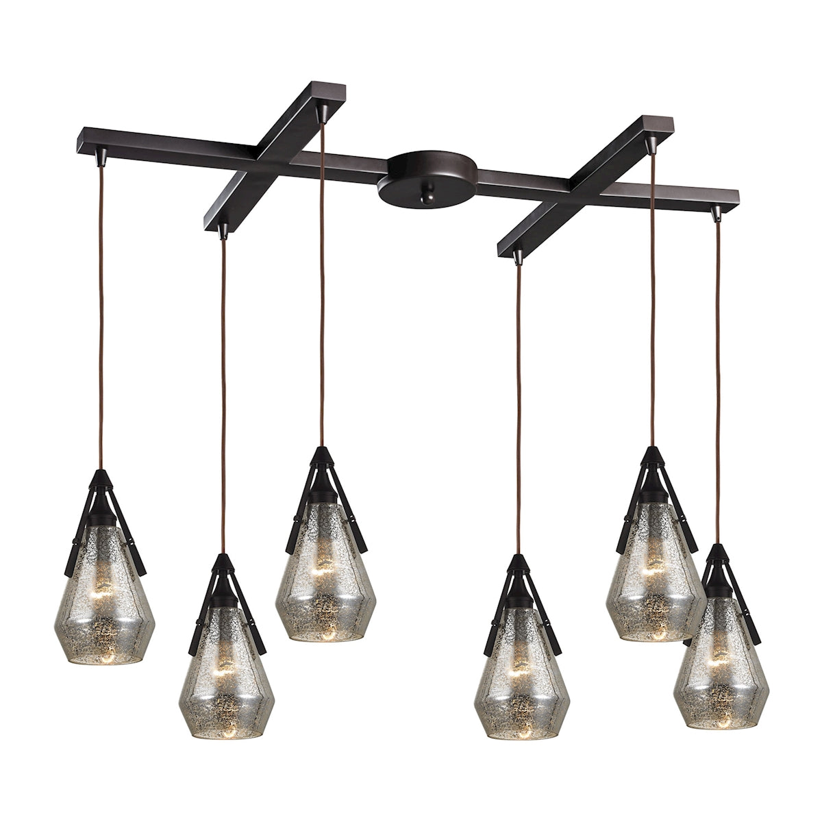 ELK Lighting 46172/6 Duncan 6-Light H-Bar Pendant Fixture in Oil Rubbed Bronze with Smoked Crackle Glass