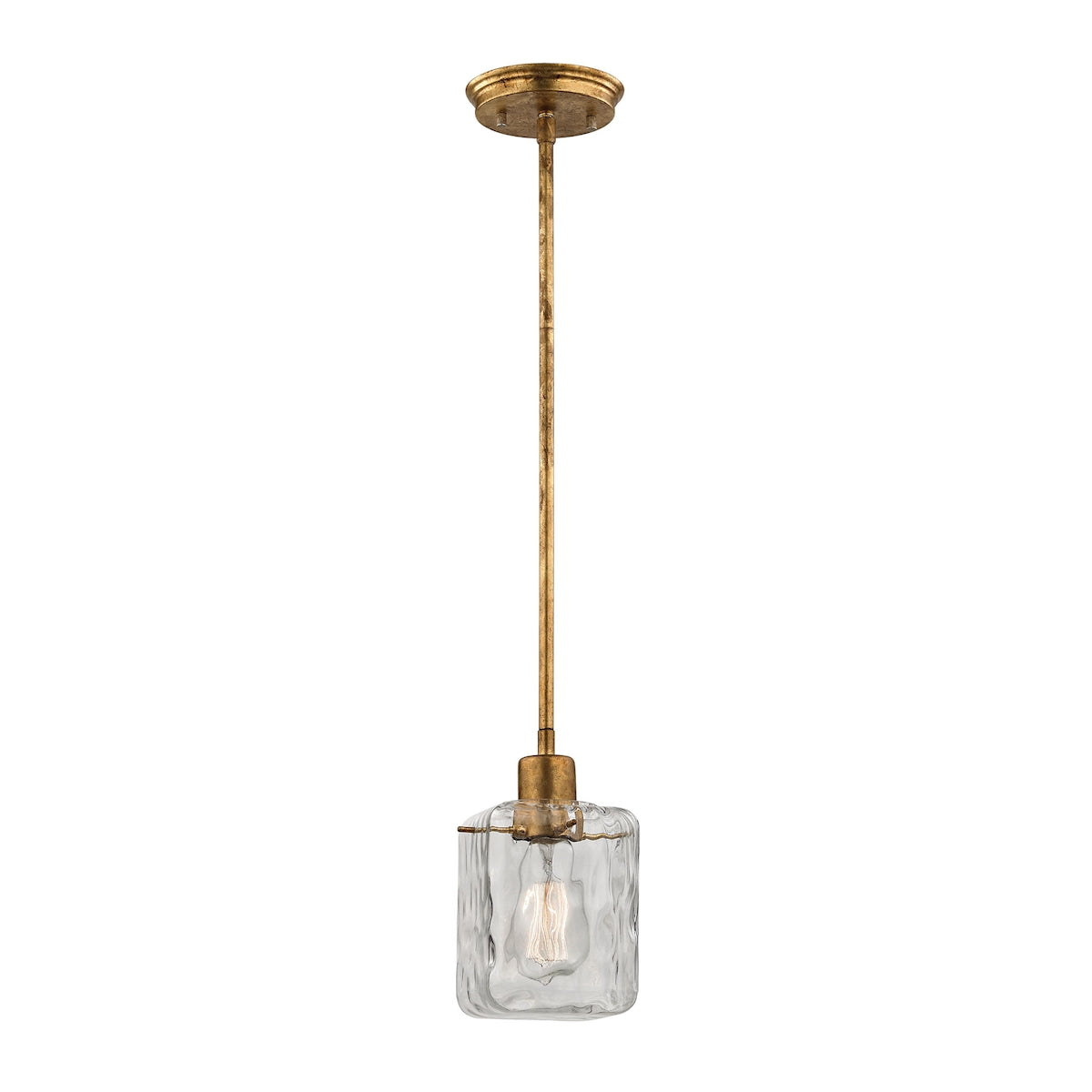 ELK Lighting 46180/1 Watercube 1-Light Mini Pendant in Antique Gold Leaf with Clear Water Glass