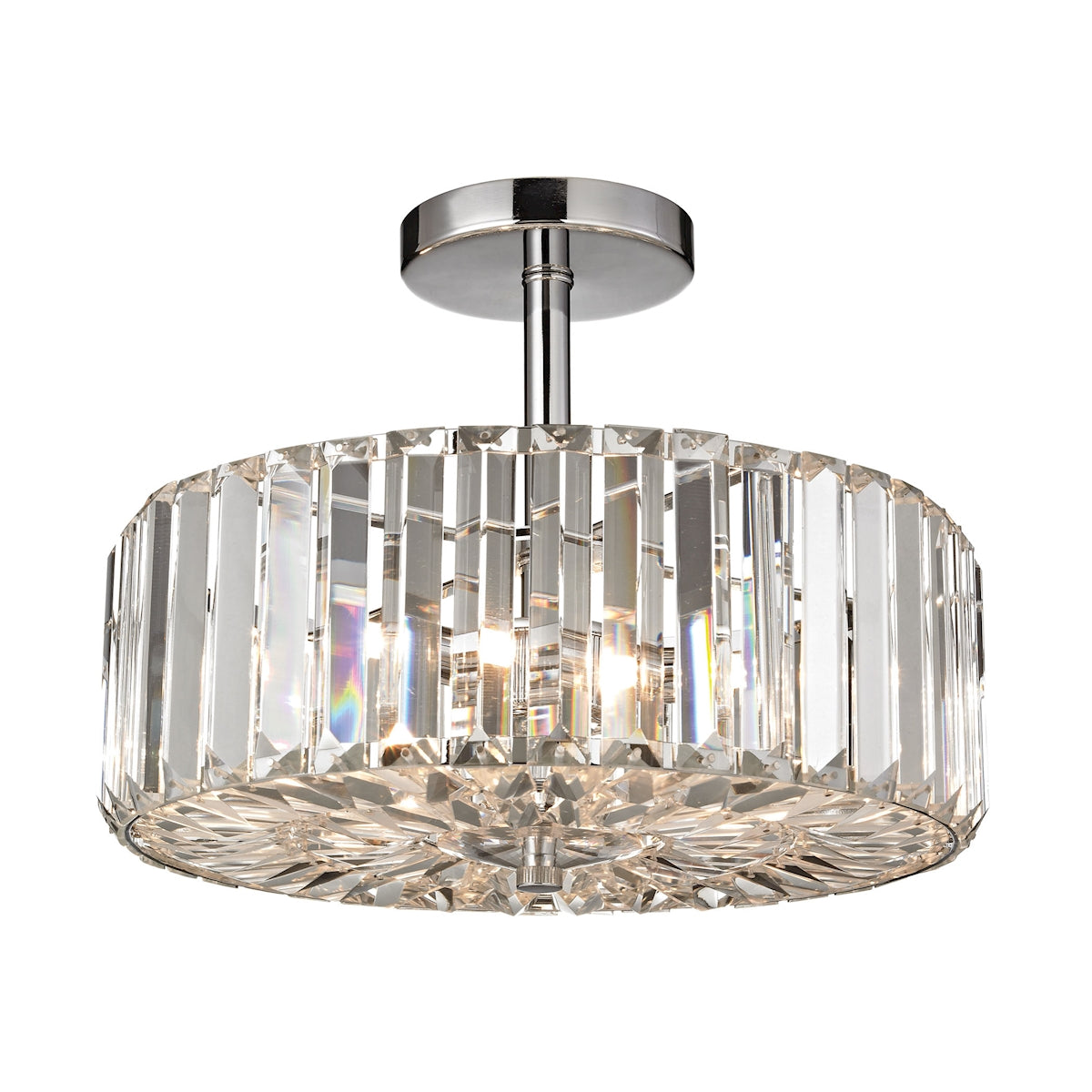 ELK Lighting 46185/3 Clearview 3-Light Semi Flush in Polished Chrome with Crystal Prisms