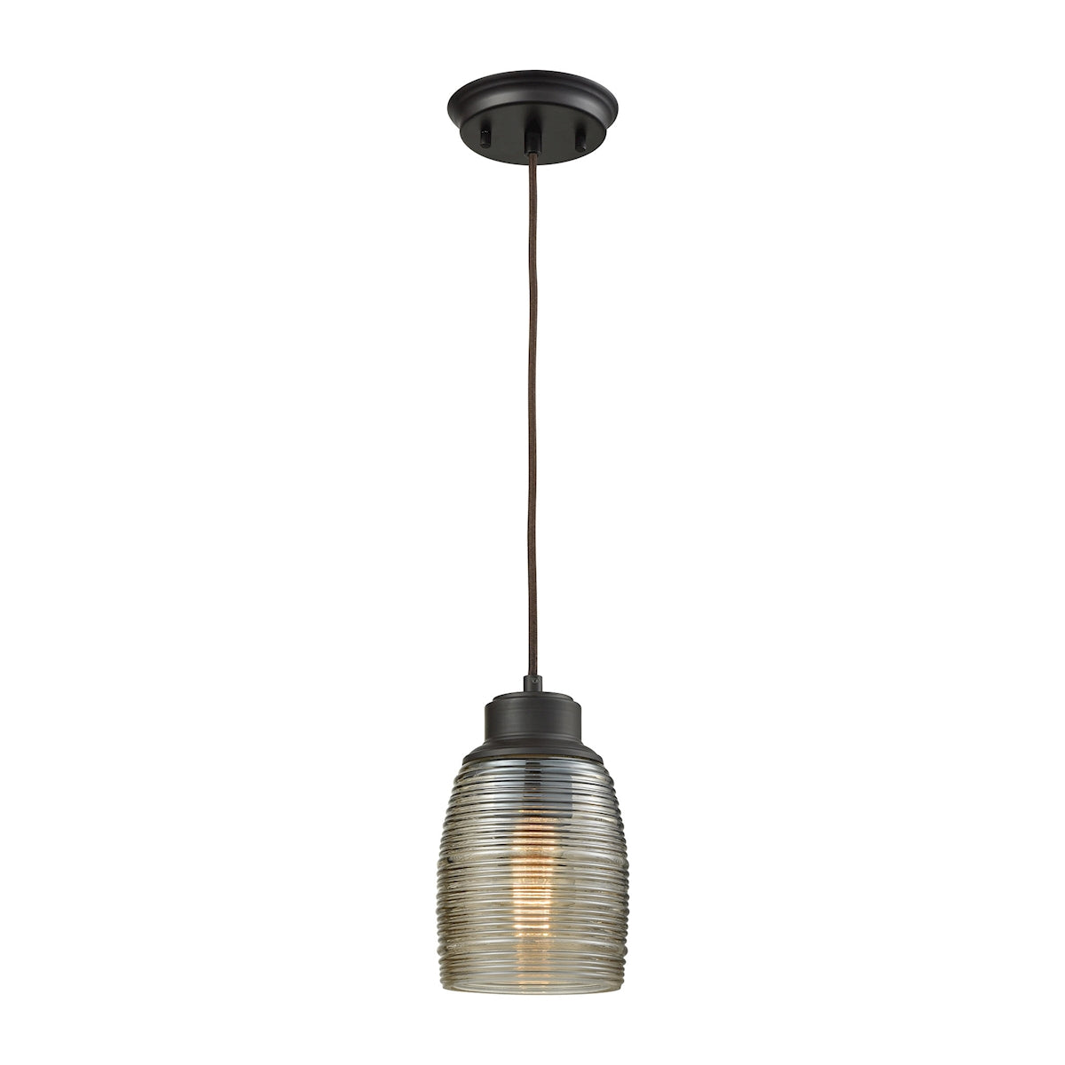 ELK Lighting 46216/1 Muncie 1-Light Mini Pendant in Oil Rubbed Bronze with Champagne-plated Spun Glass