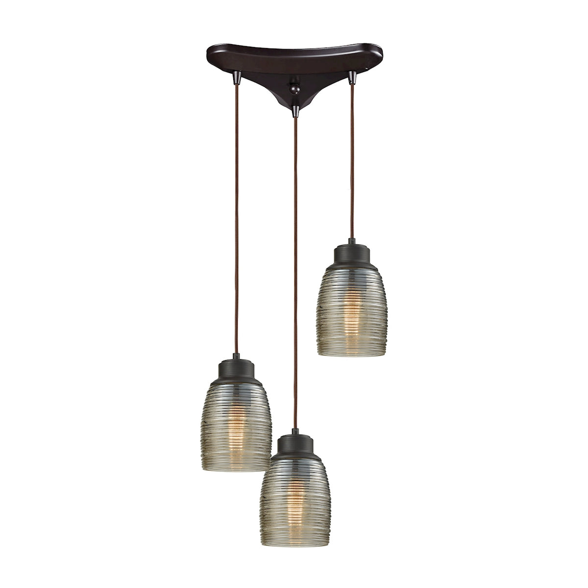 ELK Lighting 46216/3 Muncie 3-Light Triangular Pendant Fixture in Oil Rubbed Bronze with Champagne-plated Spun Glass