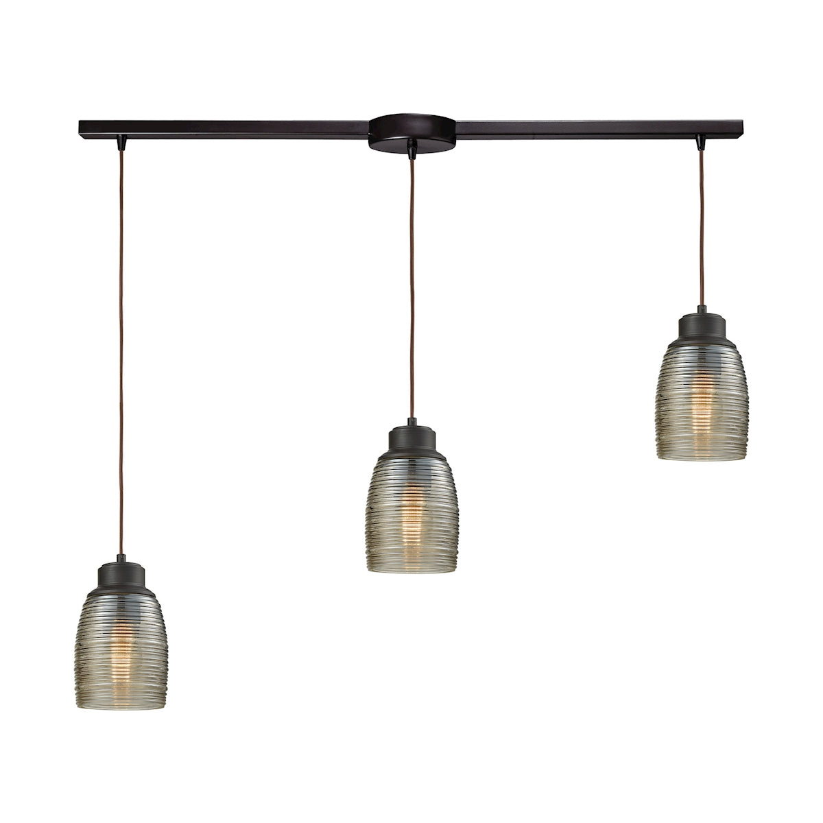 ELK Lighting 46216/3L Muncie 3-Light Linear Mini Pendant Fixture in Oil Rubbed Bronze with Champagne-plated Spun Glass