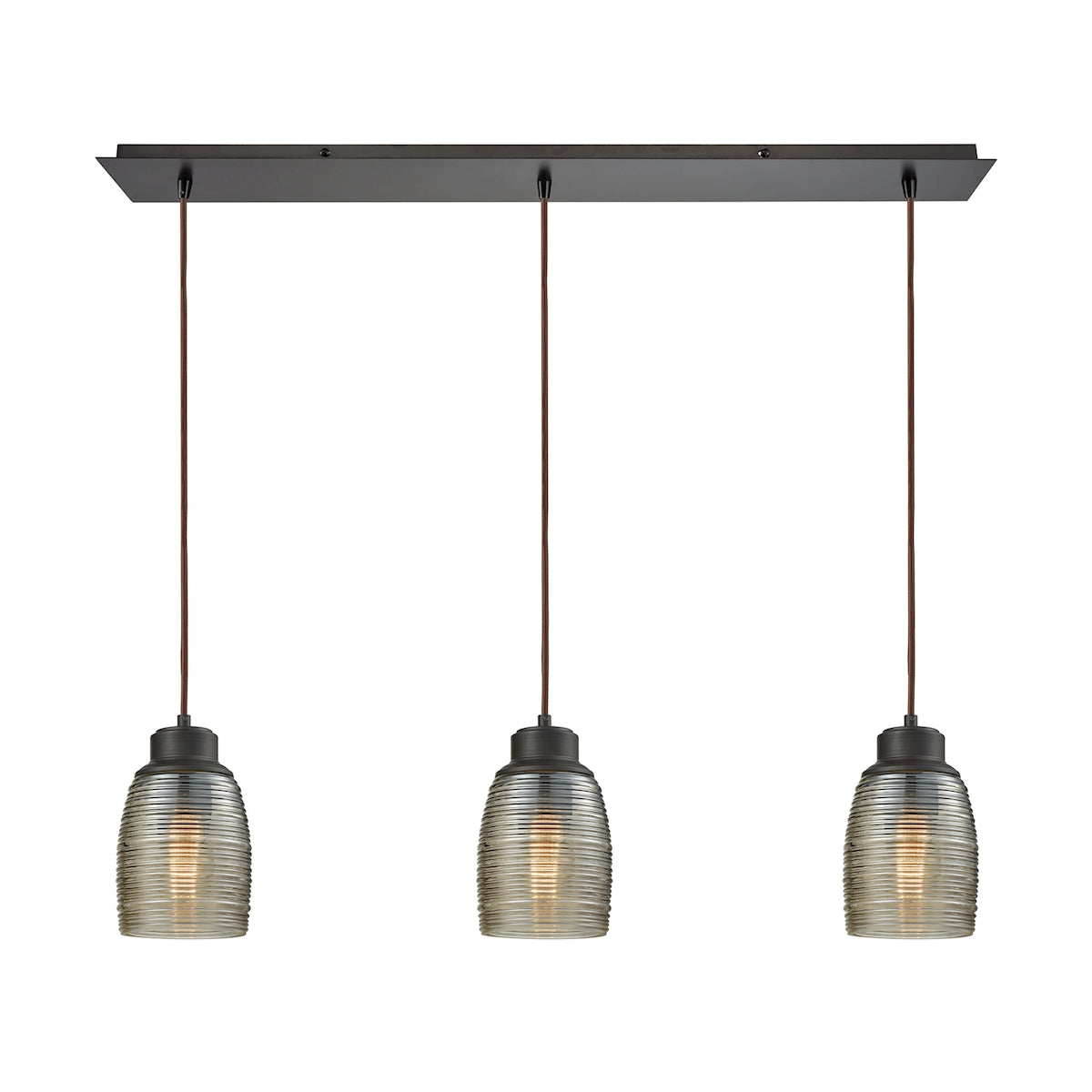 ELK Lighting 46216/3LP Muncie 3-Light Linear Mini Pendant Fixture in Oil Rubbed Bronze with Champagne-plated Spun Glass