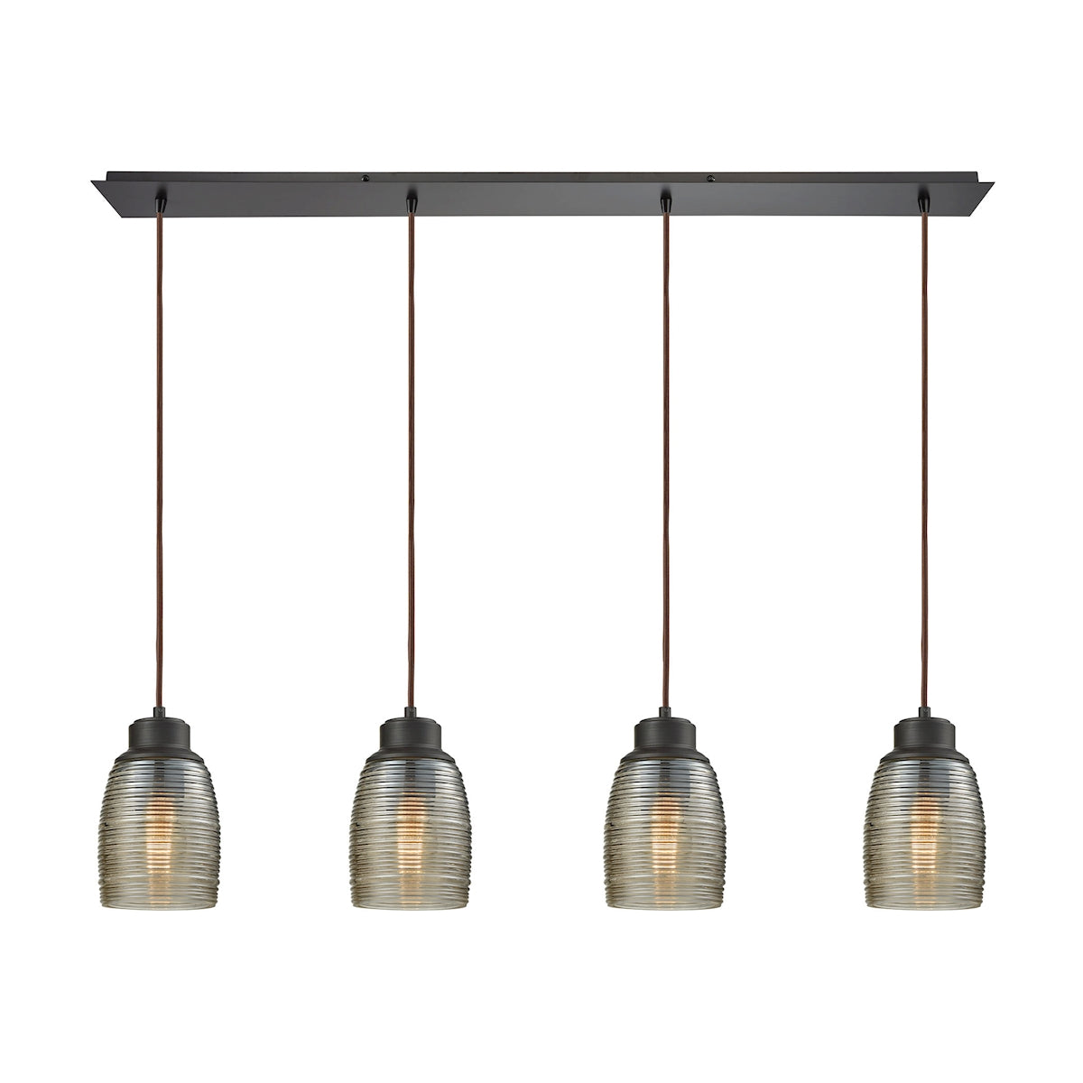 ELK Lighting 46216/4LP Muncie 4-Light Linear Pendant Fixture in Oil Rubbed Bronze with Champagne-plated Spun Glass