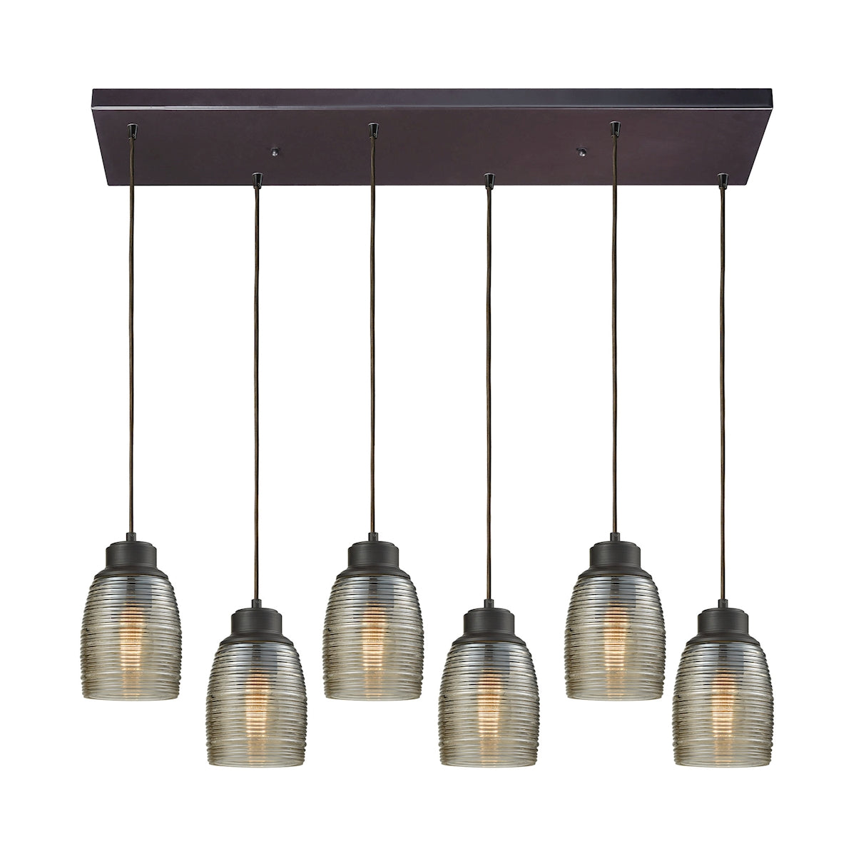 ELK Lighting 46216/6RC Muncie 6-Light Rectangular Pendant Fixture in Oil Rubbed Bronze with Champagne-plated Spun Glass