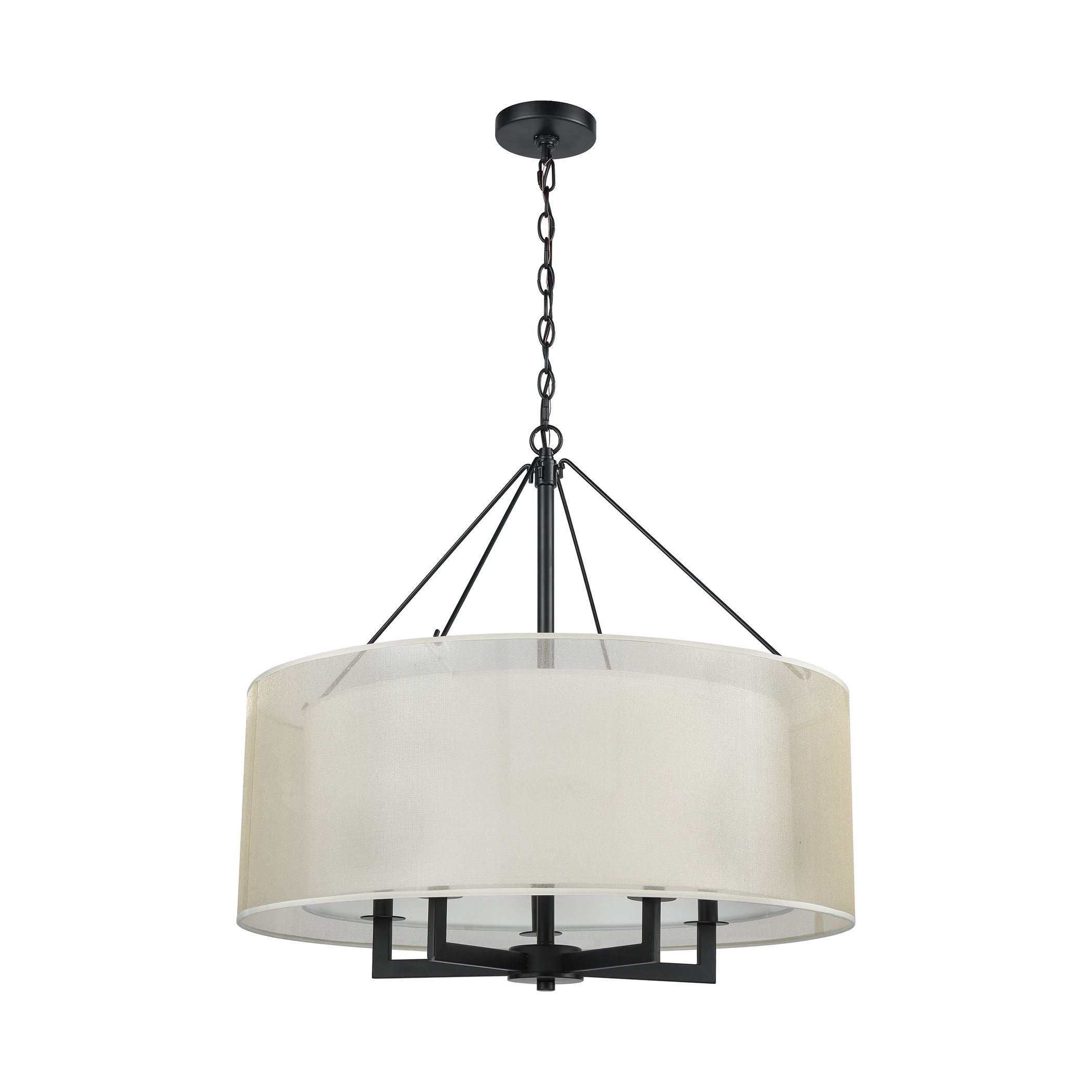 ELK Lighting 46268/5 Ashland 5-Light Chandelier in Matte Black with Webbed Organza and White Fabric Shade