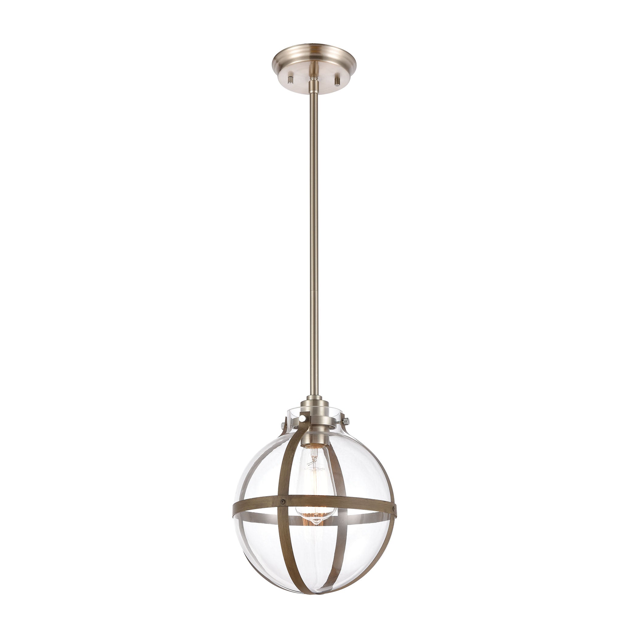 ELK Lighting 46443/1 Cusp 1-Light Mini Pendant in Light Wood with Clear Glass