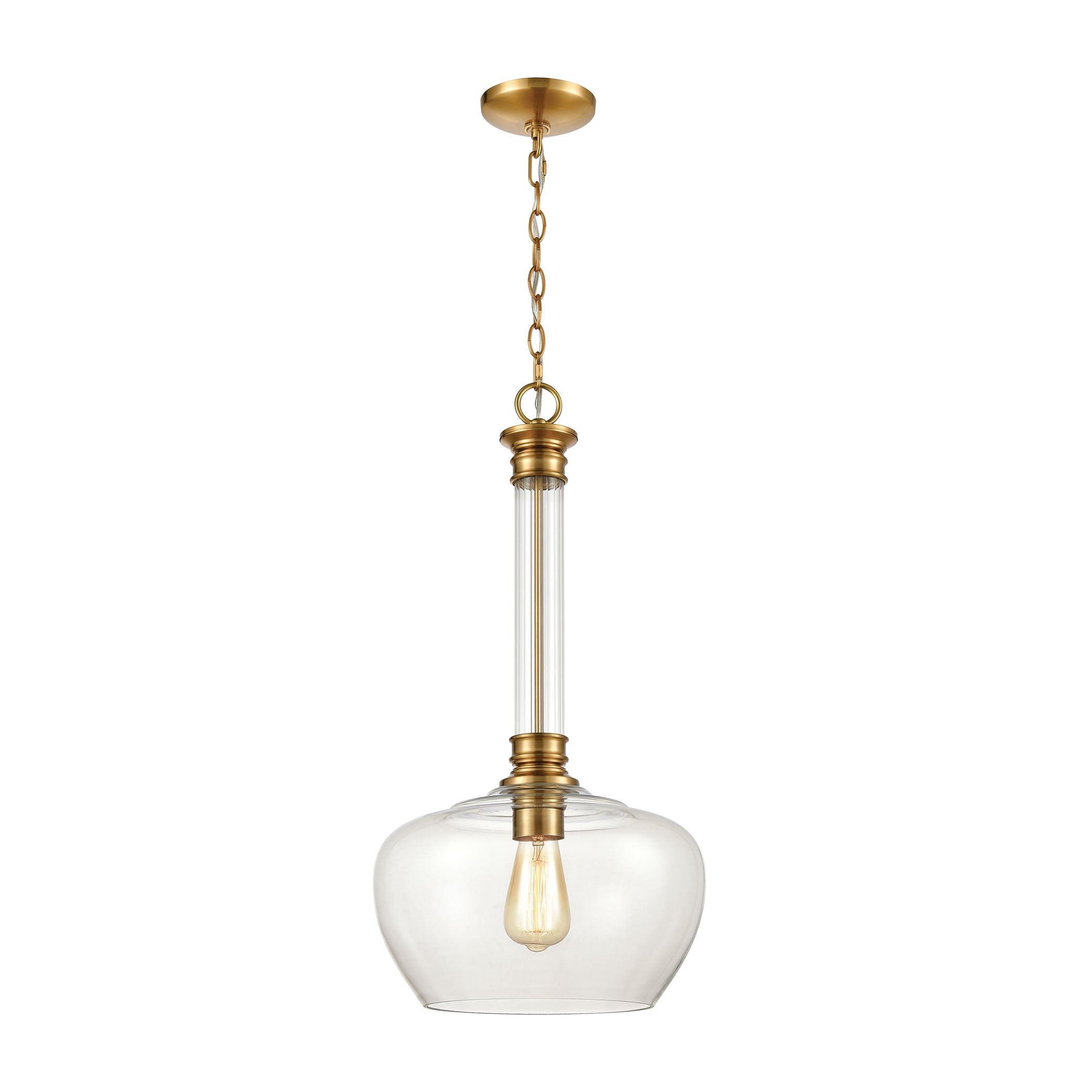 ELK Lighting 46495/1 Glasgow 1-Light Pendant in Burnished Brass with Clear Glass