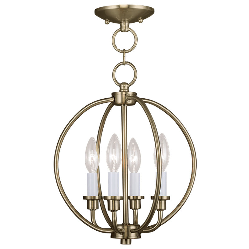 LIVEX Lighting 4664-01 Milania Convertible Chain Lantern/Flushmount in Antique Brass (4 Light)