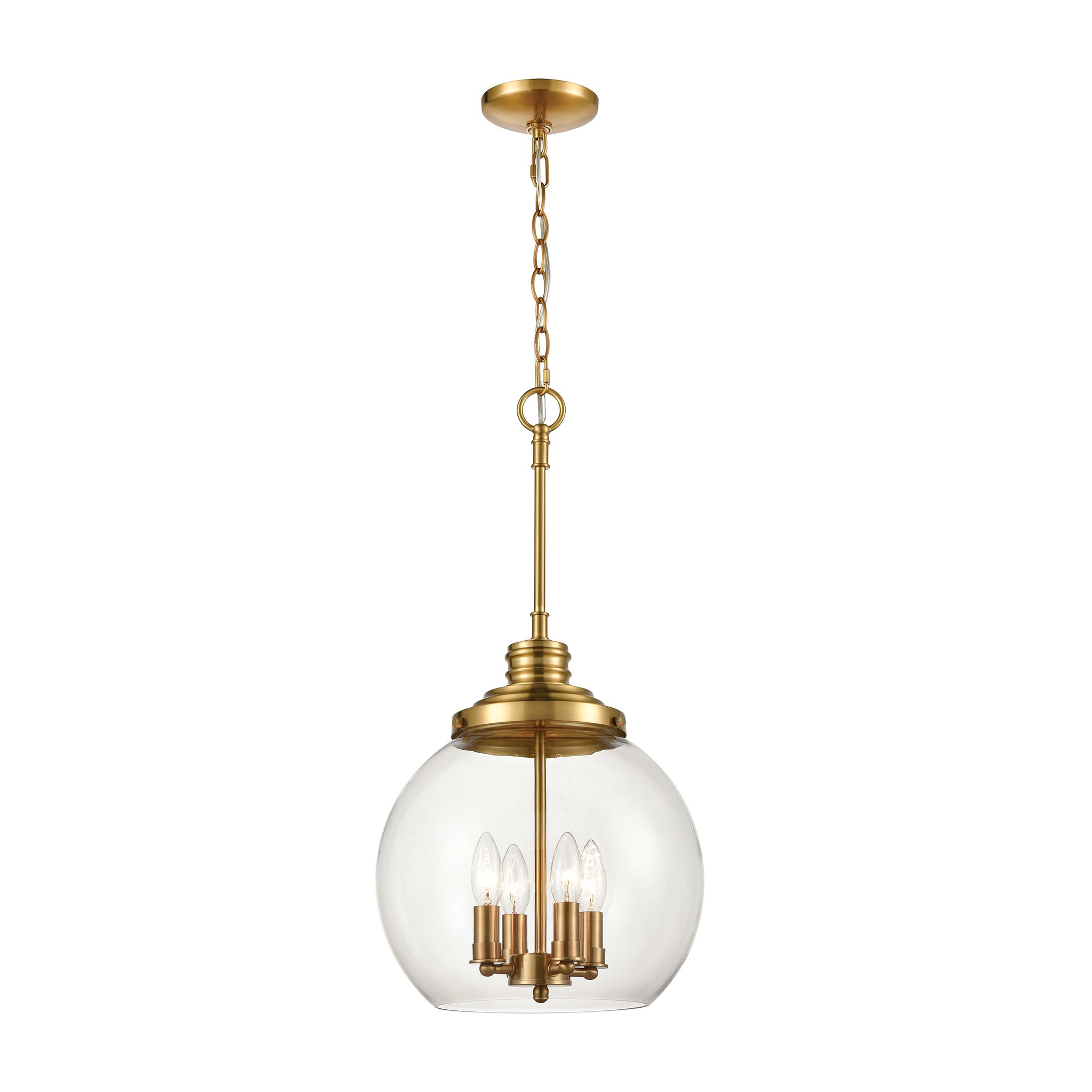ELK Lighting 46834/4 Chandra 4-Light Pendant in Burnished Brass with Clear Glass