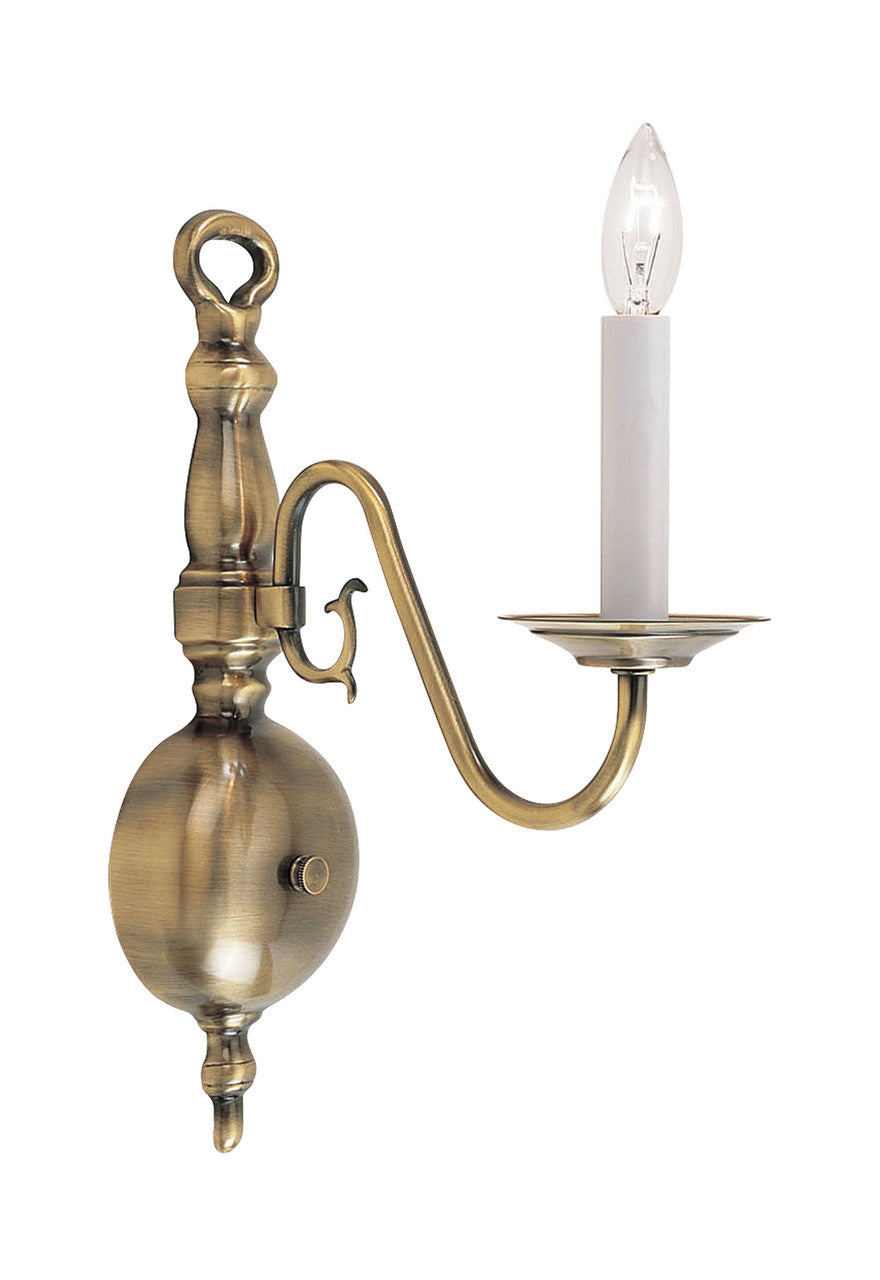 LIVEX Lighting 5001-01 Williamsburgh Wall Sconce in Antique Brass (1 Light)