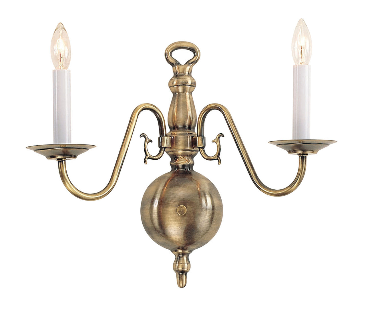 LIVEX Lighting 5002-01 Williamsburgh Wall Sconce in Antique Brass (2 Light)