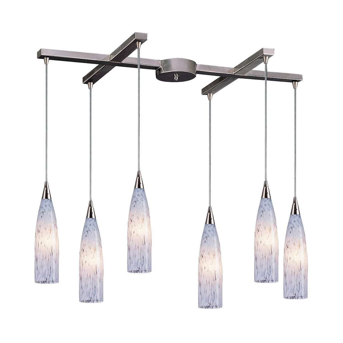ELK Lighting 501-6SW Lungo 6-Light H-Bar Pendant Fixture in Satin Nickel with Snow White Glass