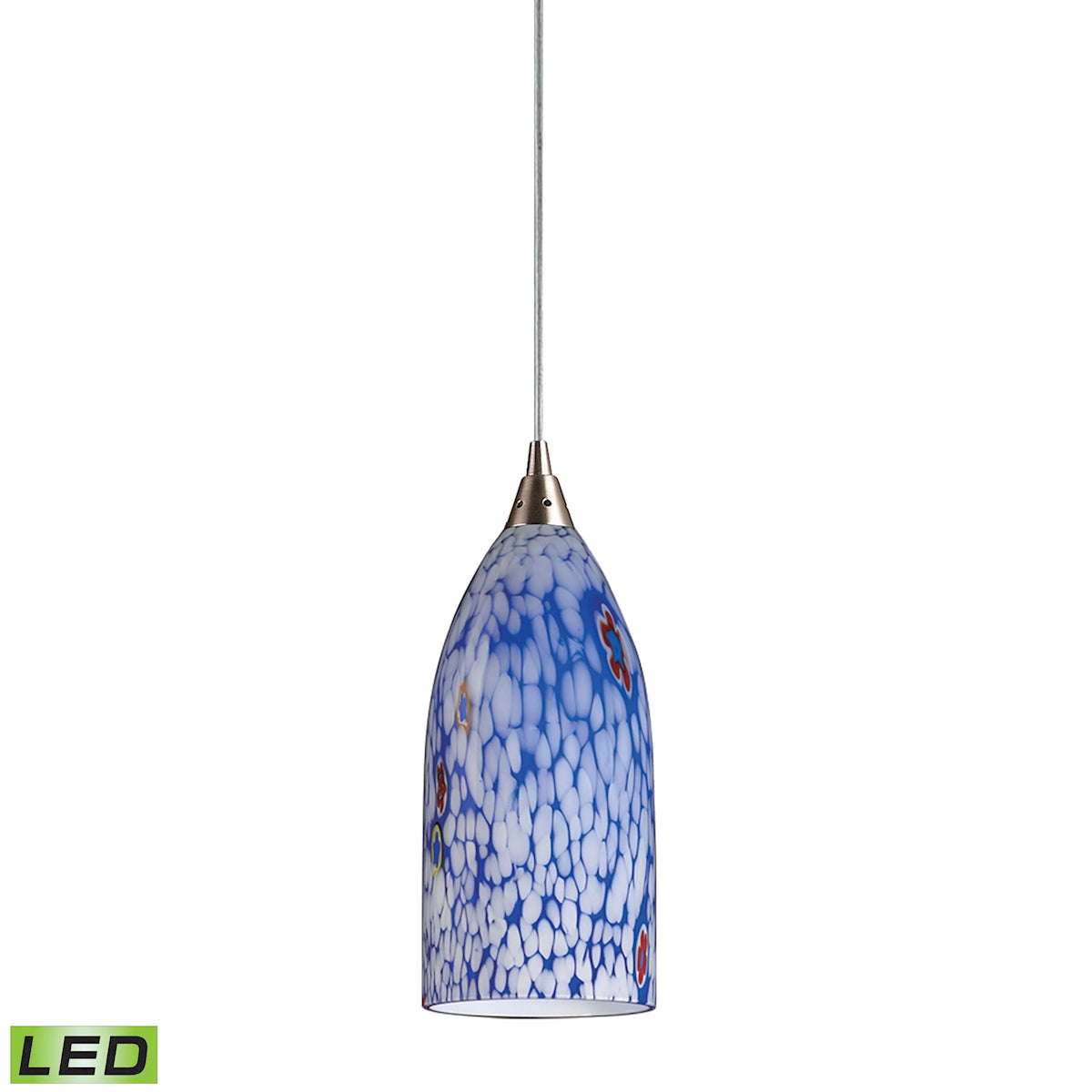 ELK Lighting 502-1BL-LED Verona 1-Light Mini Pendant in Satin Nickel with Starburst Blue Glass - Includes LED Bulb