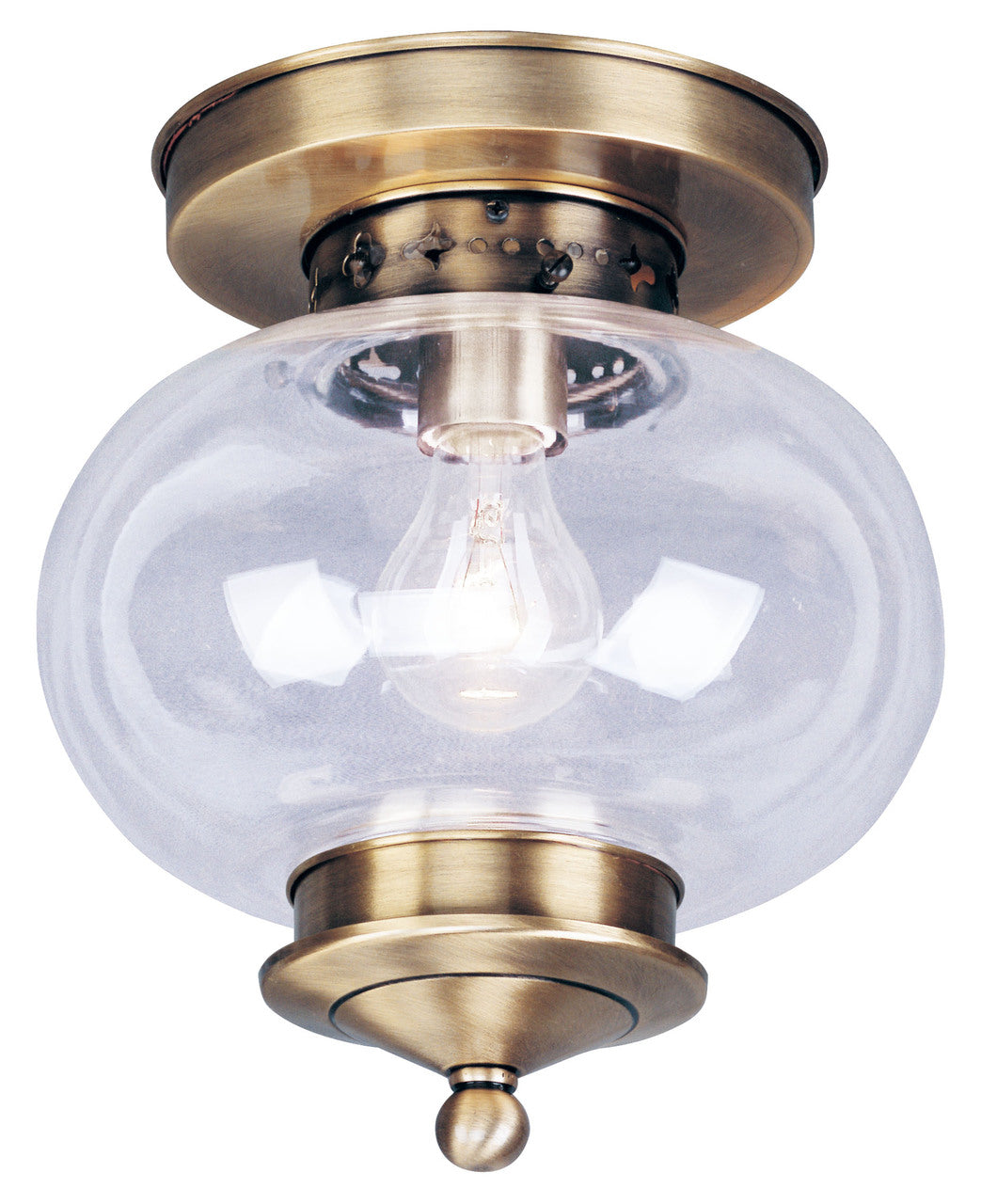 LIVEX Lighting 5032-01 Harbor Flushmount in Antique Brass (1 Light)